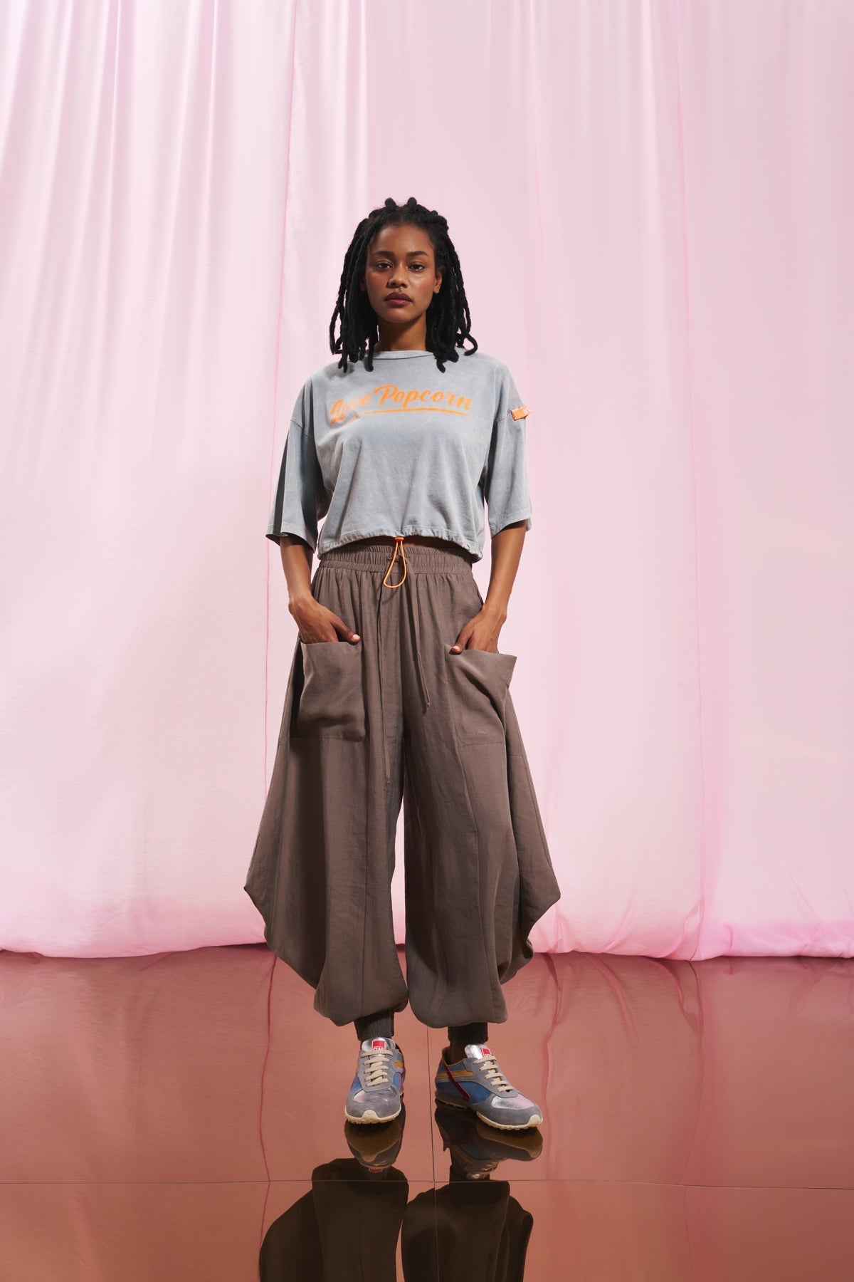 Grey Slogan Cropped T-shirt 17070