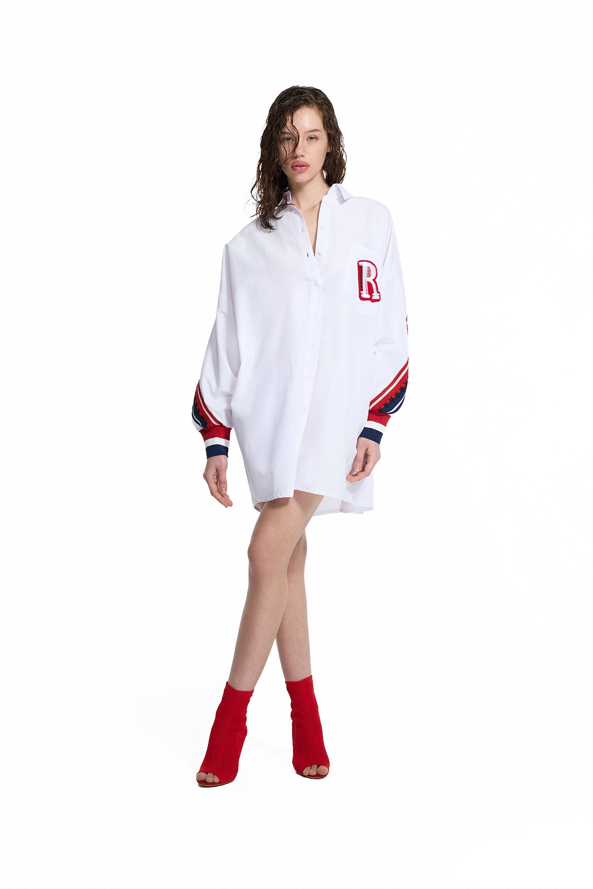 White Logo Detail Stripe Design Shirt 19007