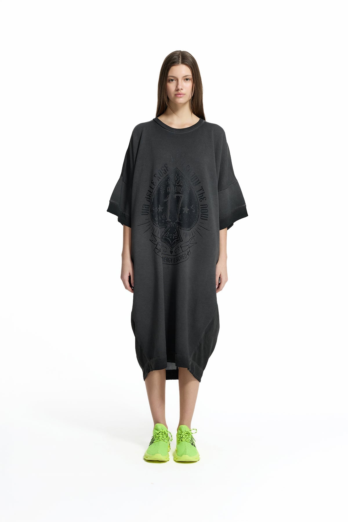 Black Front Printed Oversize Sweatshirt Dress 19037