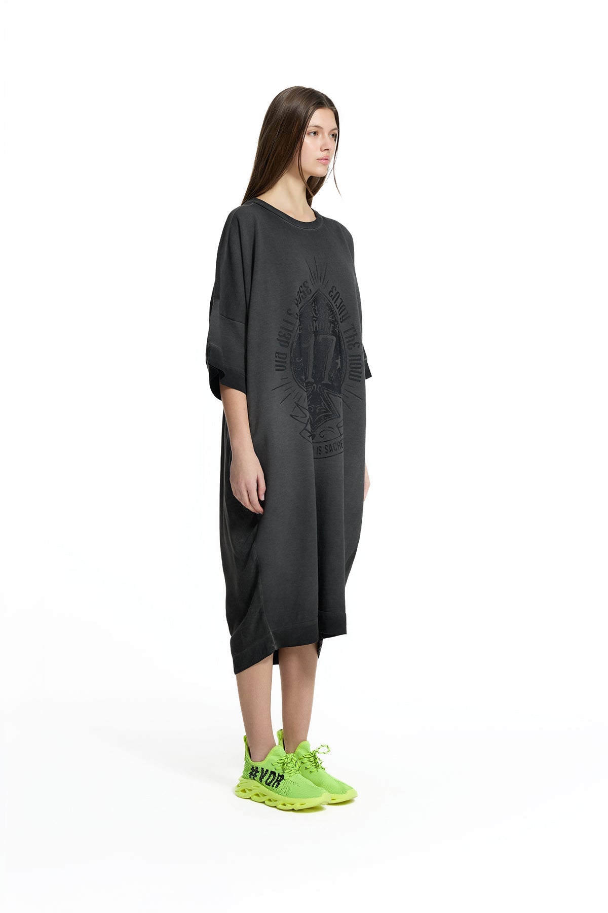 Black Front Printed Oversize Sweatshirt Dress 19037