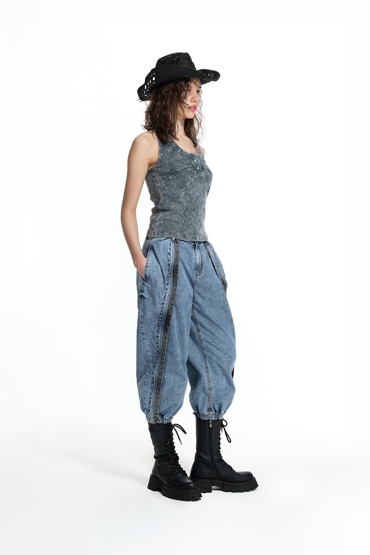 Blue Denim Jogger With Front Seam Detail Trousers 19057