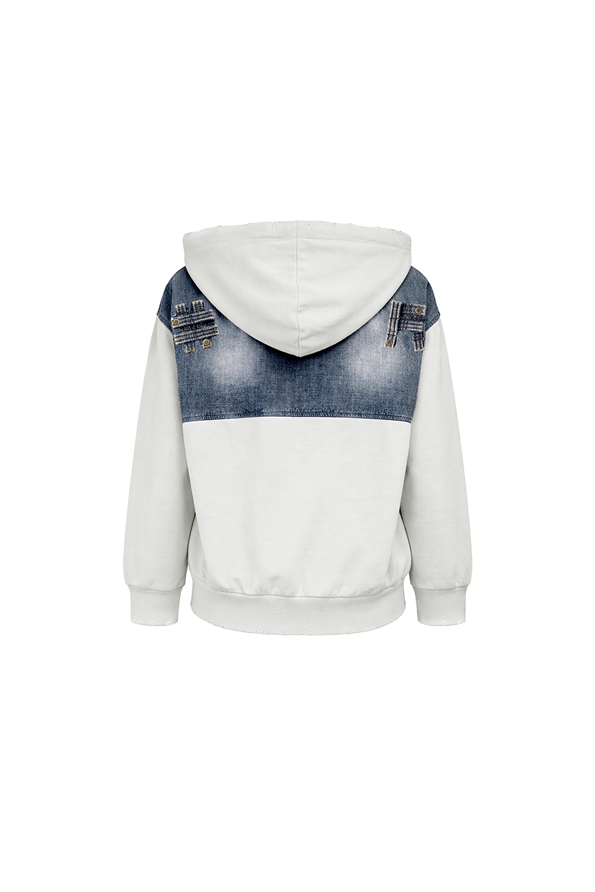 Off White Blue Denim Pocket Detail Hooded Oversize Sweatshirt 19092