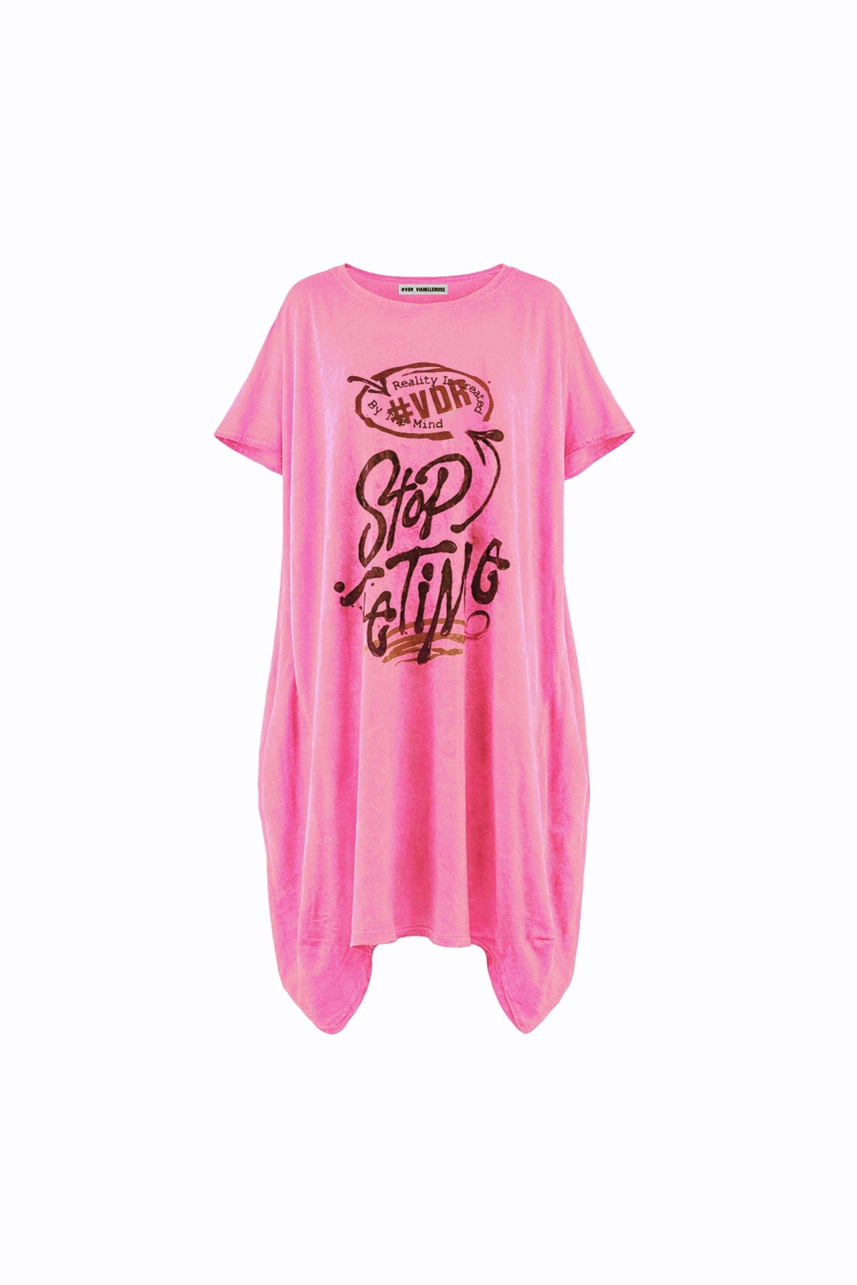 Neon Pink Washed Graphic Expression Oversized T-shirt Dress 19095