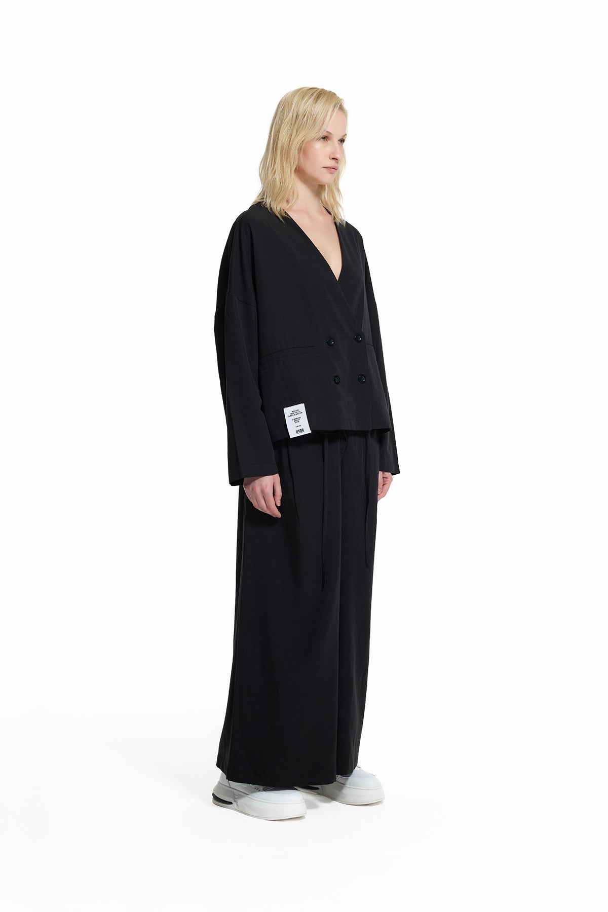 Black Cropped Double-breasted Modern Blazer Jacket 19097