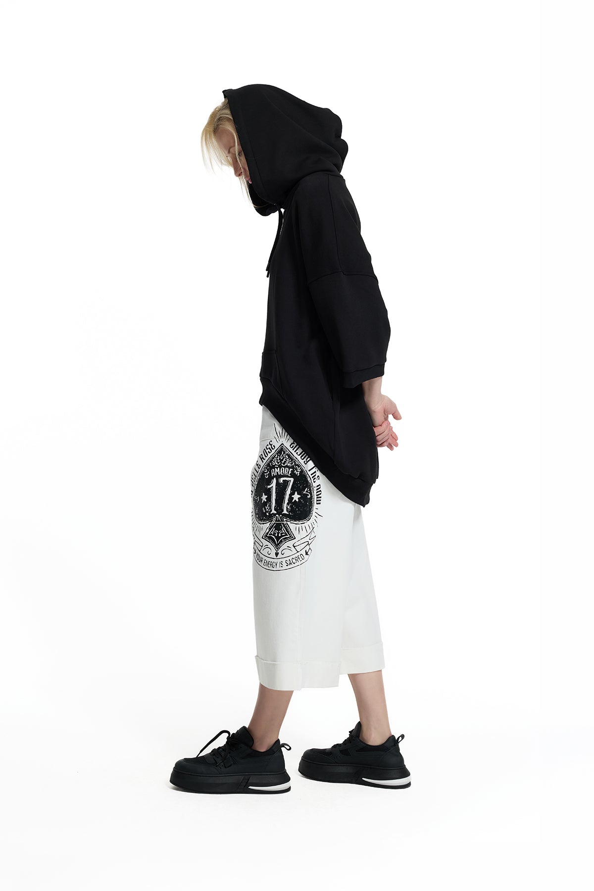 Black Short Sleeve Hoodie Sweatshirt 19110