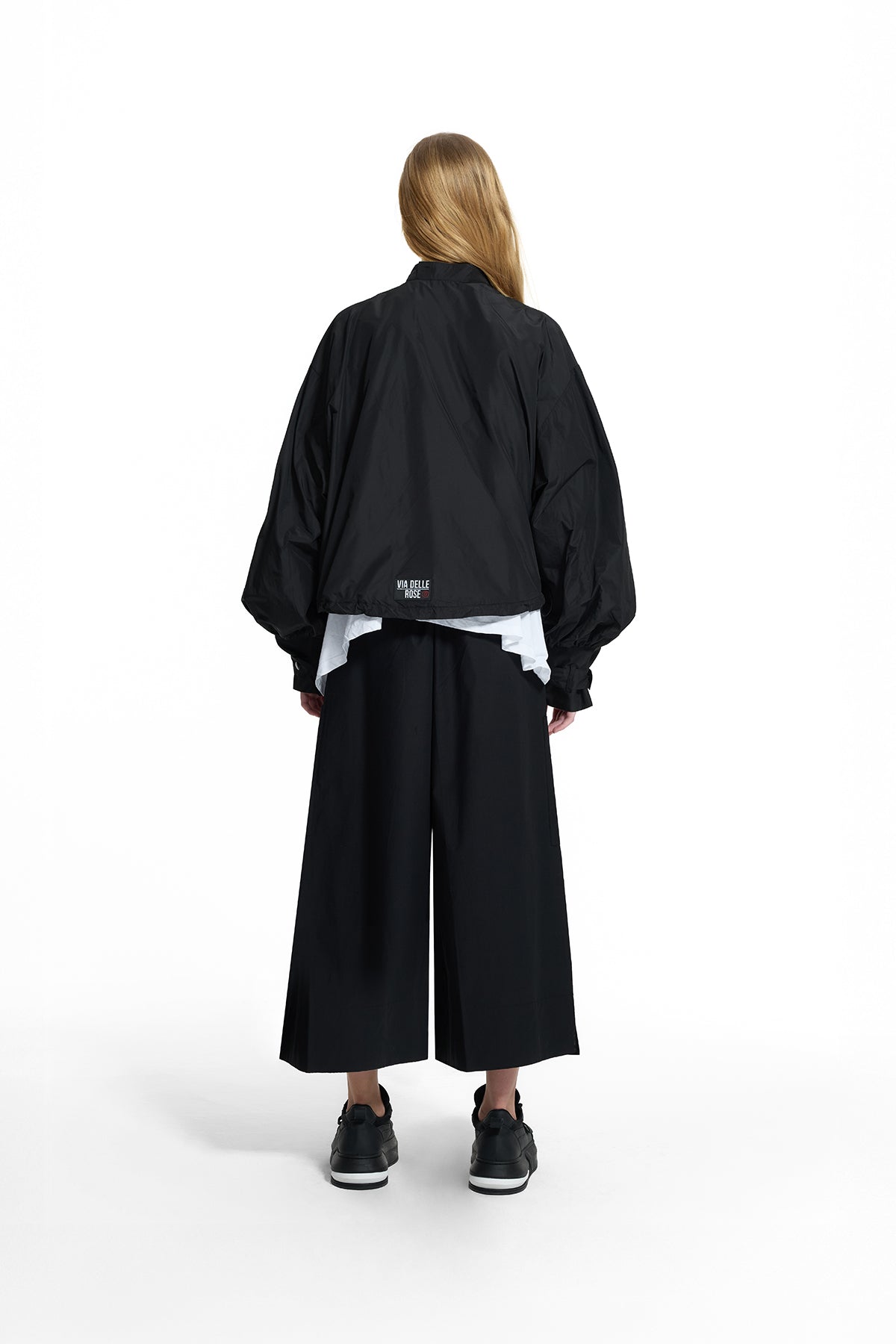 Black Balloon Sleeve Crop Bomber Jacket 19111