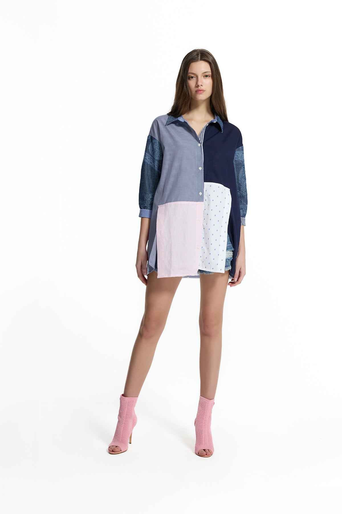Blue Patchwork Printed Block Shirt 19132