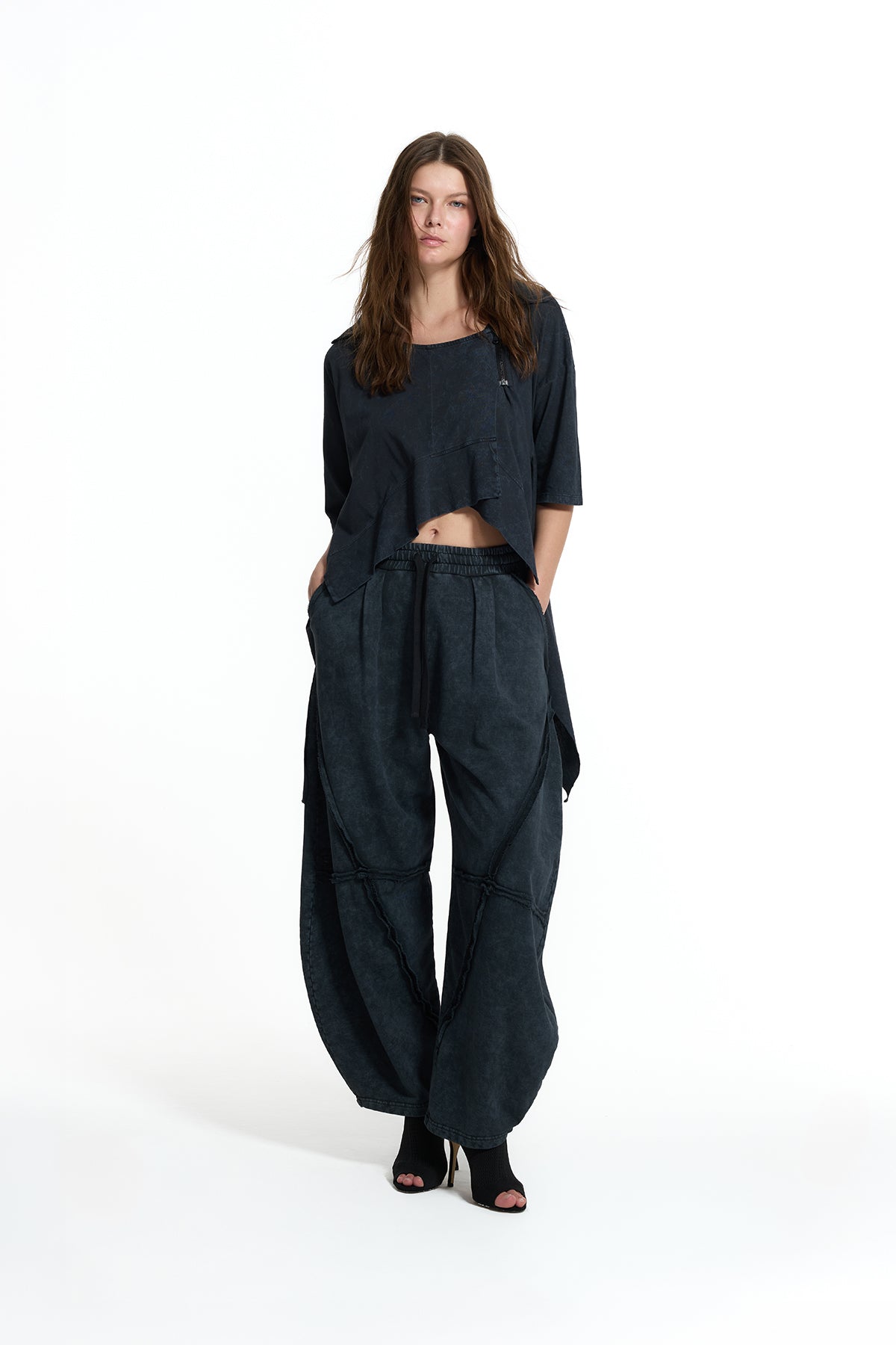Black Asymmetric Zip Blouse 19141