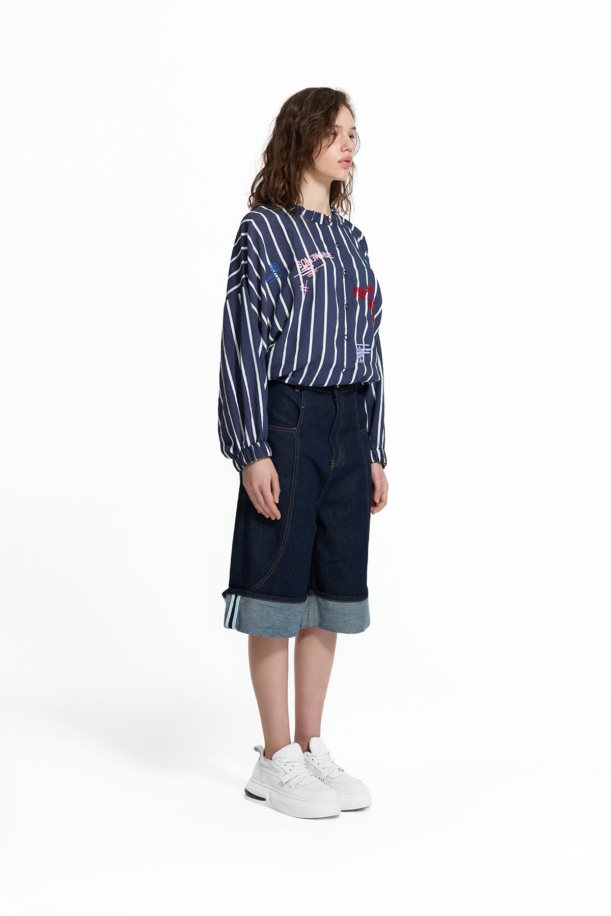 Blue White Embroidered Bomber Jacket 19150