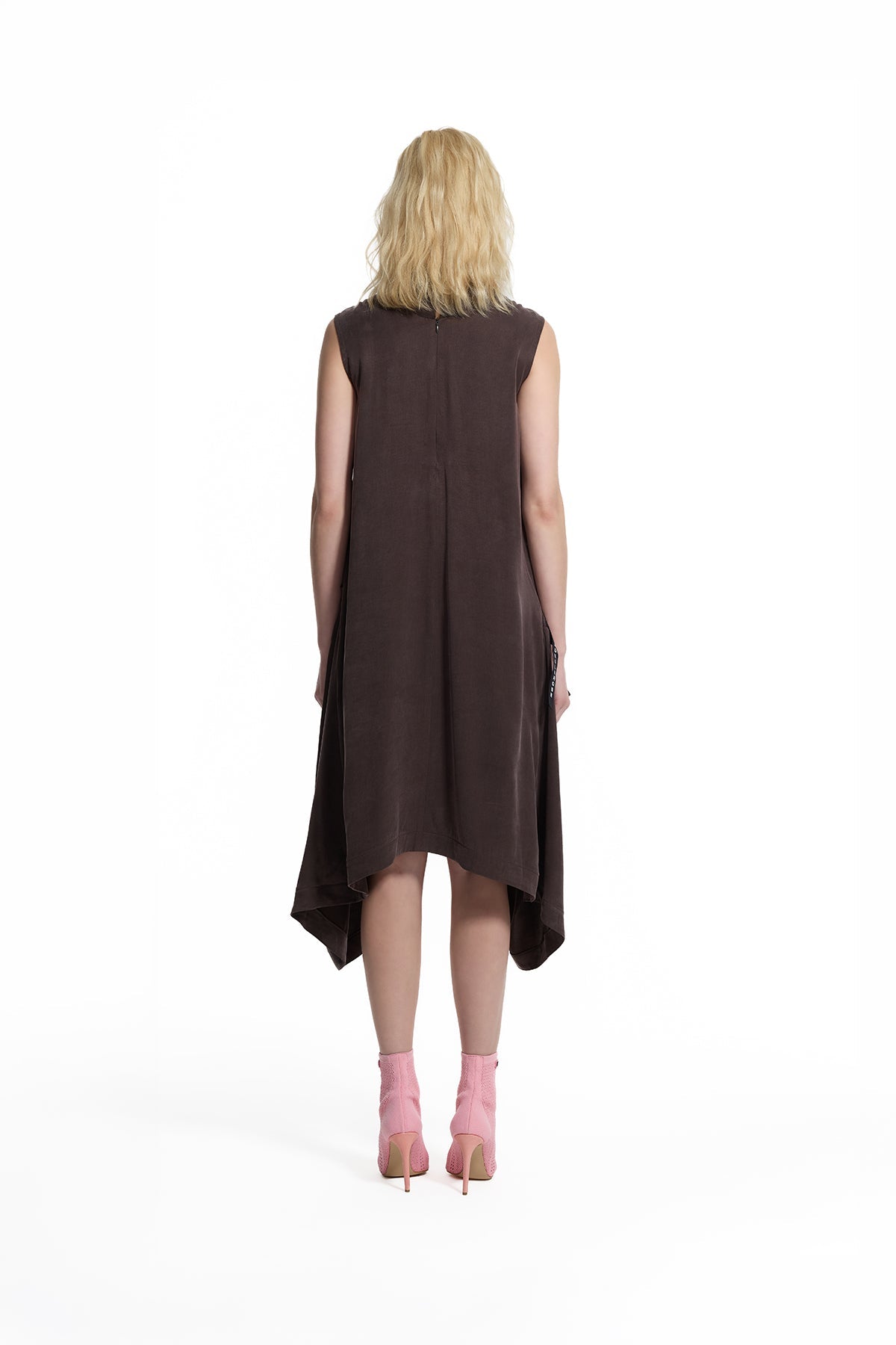 Brown Draped Asymmetric Dress 19152