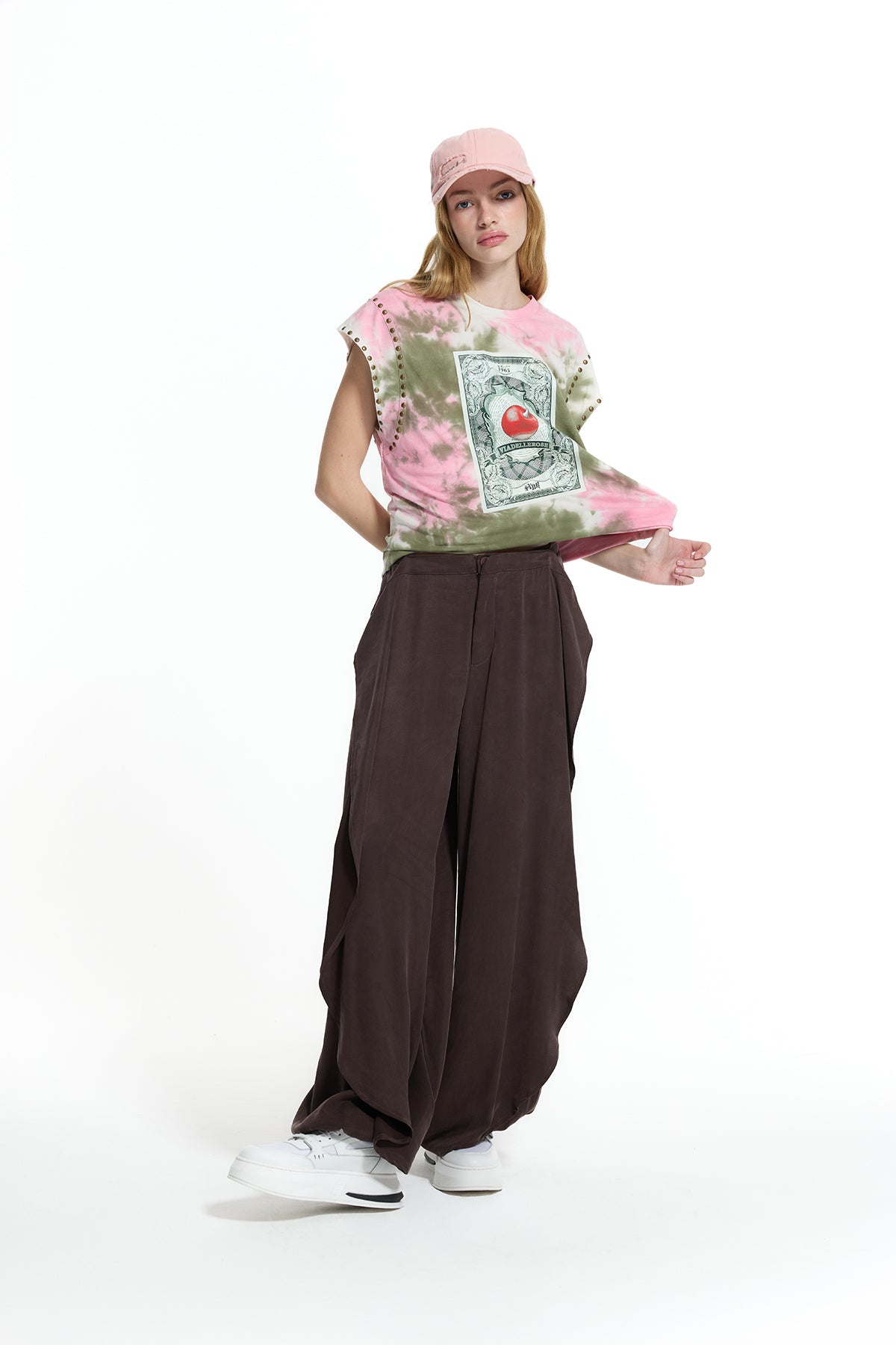 Pink Khaki Tie-dye Printed T-shirt 19153
