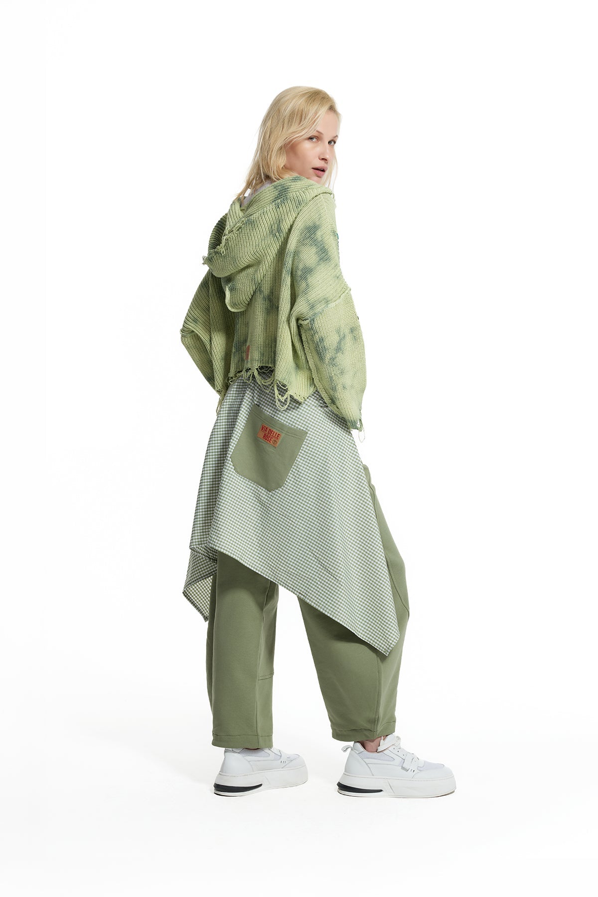 Pistachio Green Patch Detail Crop Cardigan Knit Sweater 19159