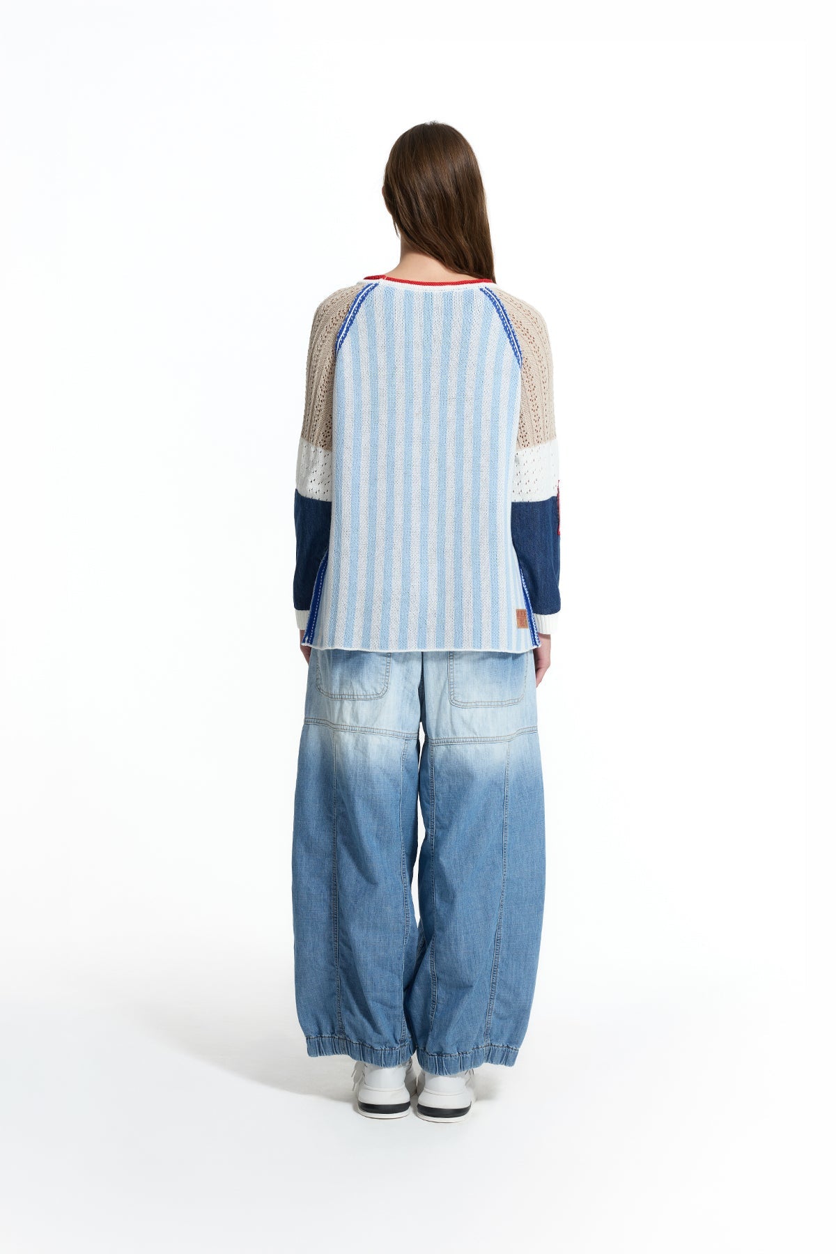 Light Blue Striped Raglan Knit Sweater 19161