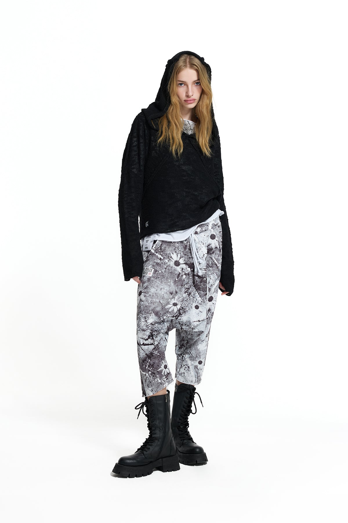 Black Hooded Seam Detail Knit Sweater 19163