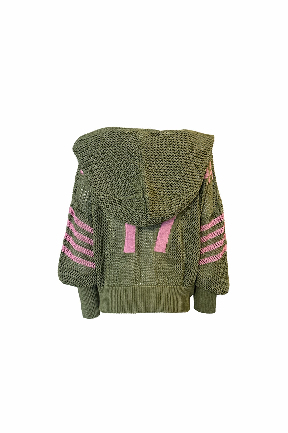 Khaki Pink Openwork Stripe Knit Sweater 19165