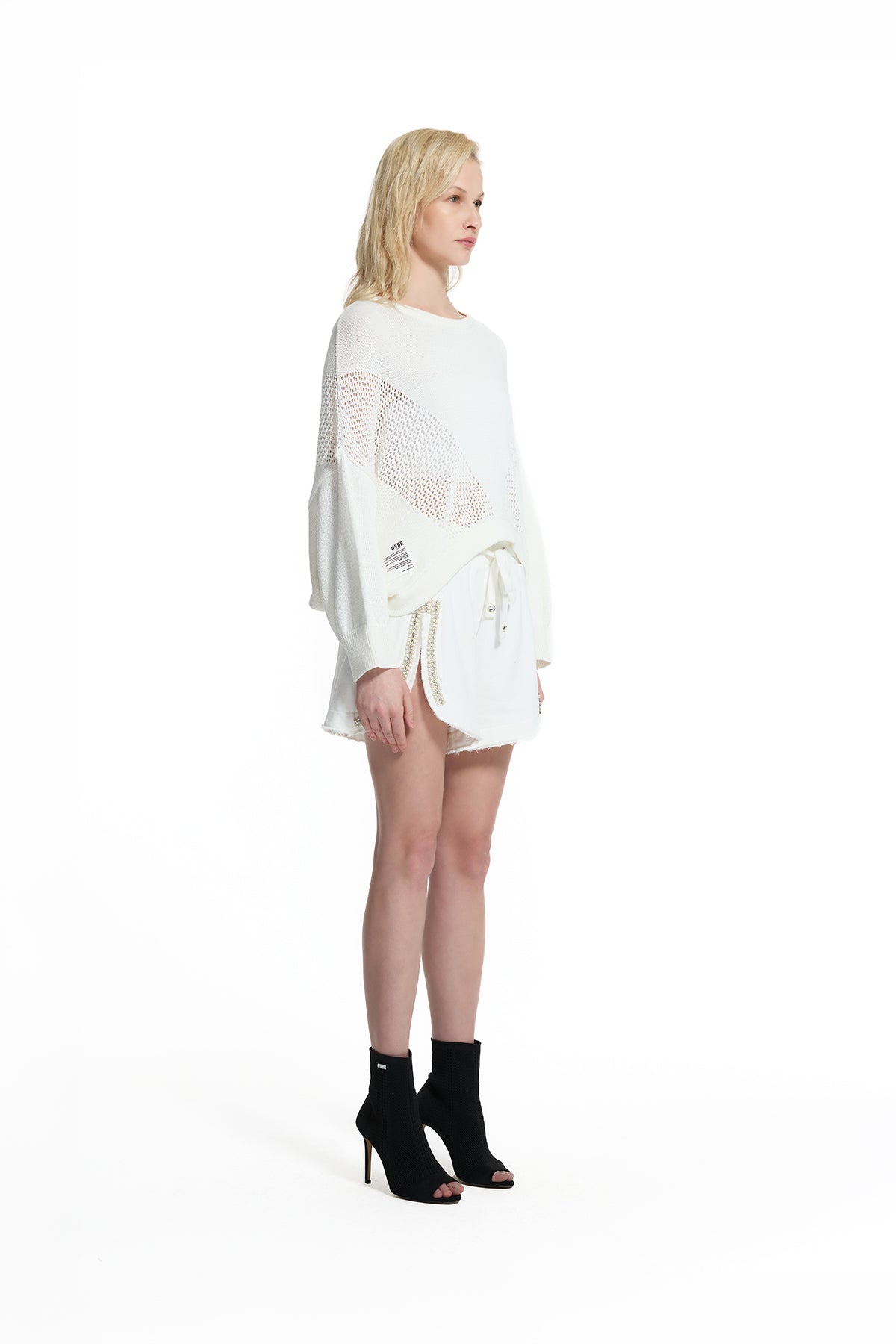 Off White Openwork Crew Neck Knit Sweater 19166