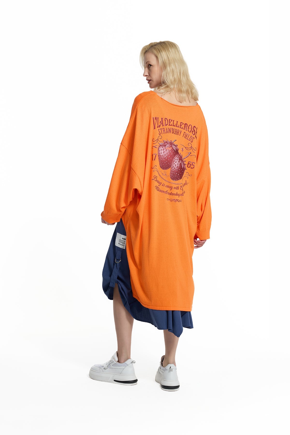 Orange High-low Printed Knit Sweater 19171