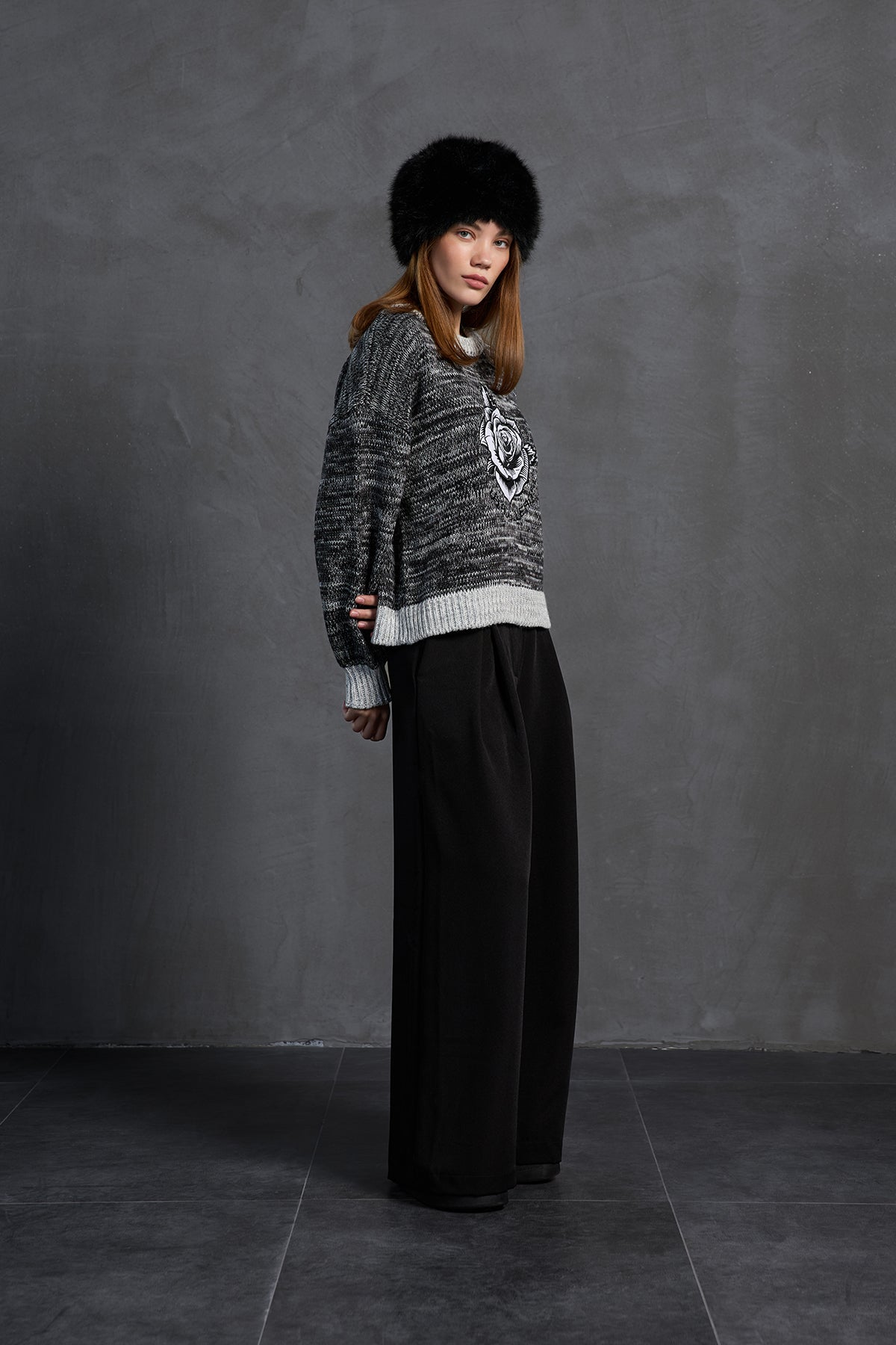 Black White Oversize Knit Sweater 18054