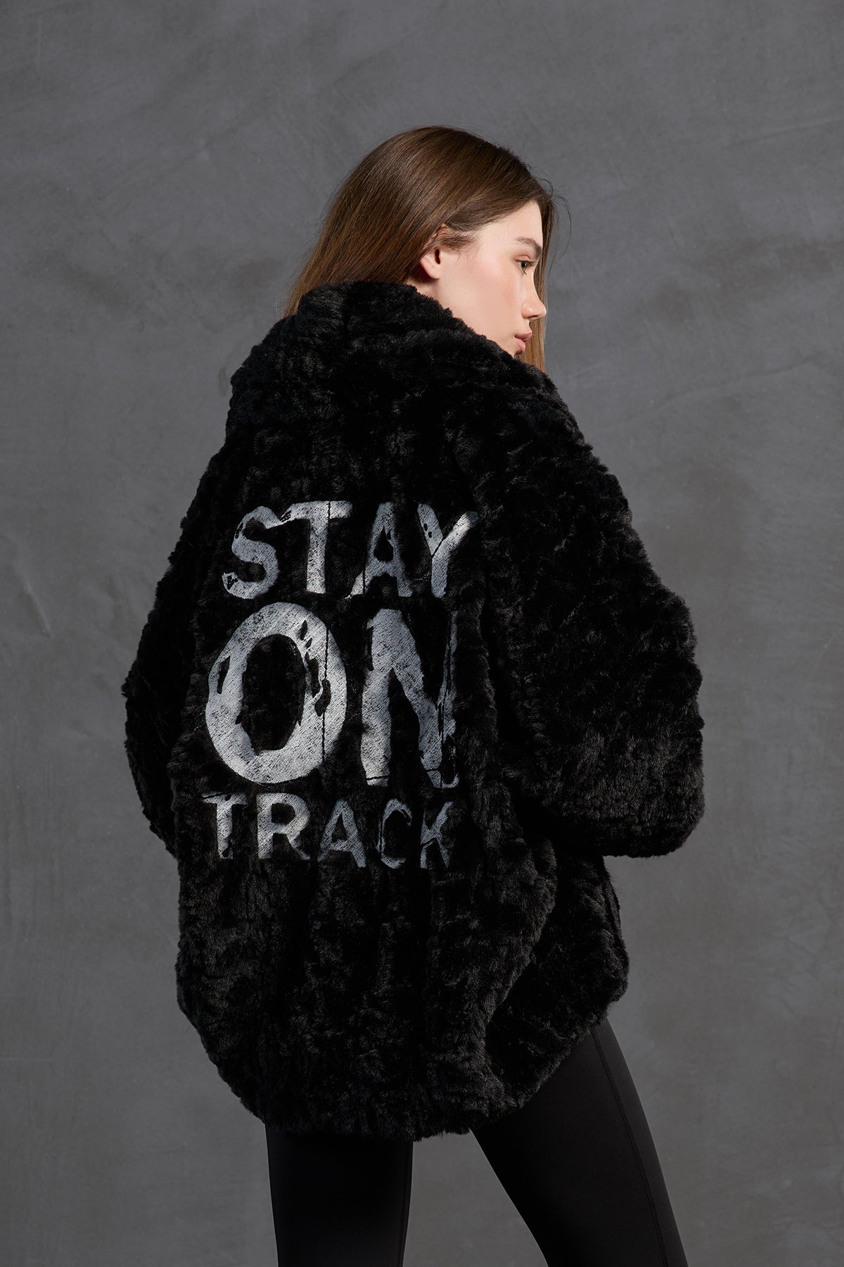 Black Faux Fur Oversized Coat 18185