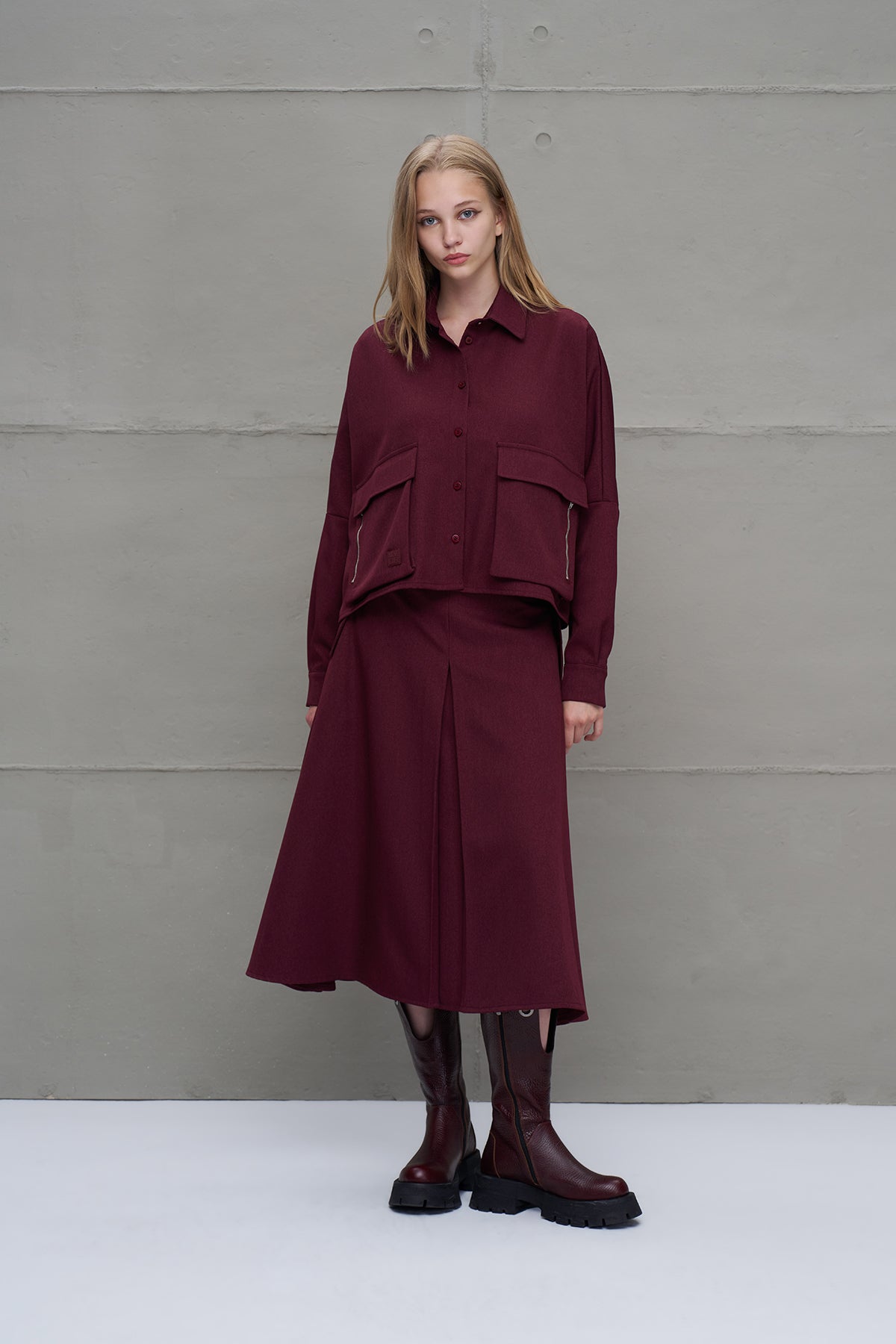 Burgundy Zip-detail Pocket Shirt 18197