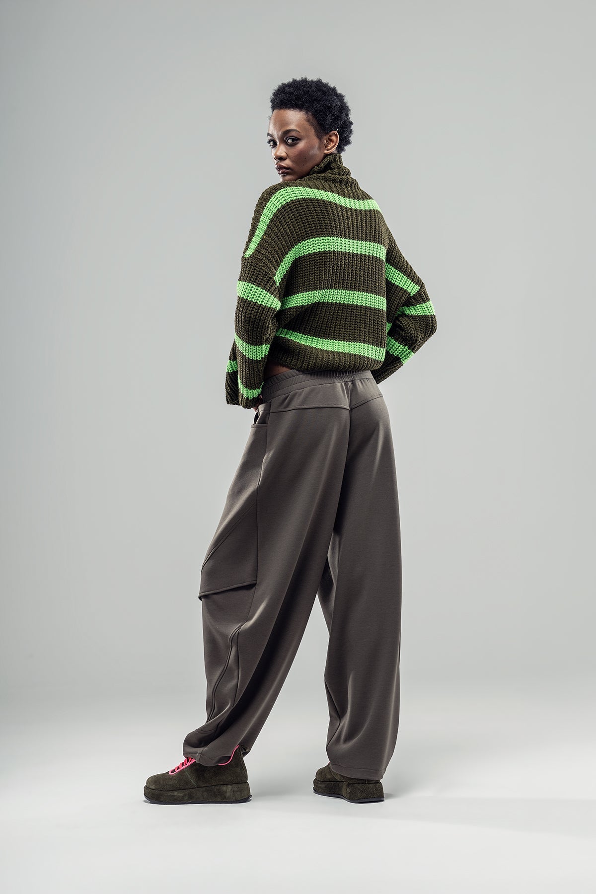 Khaki Melange Green Knit Sweater 20030