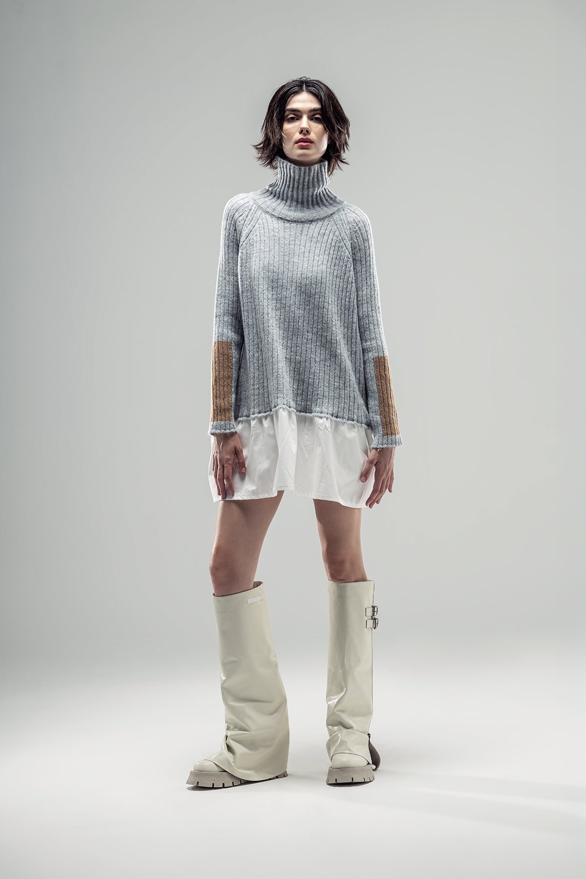 Grey Melange White Knit Sweater 20322