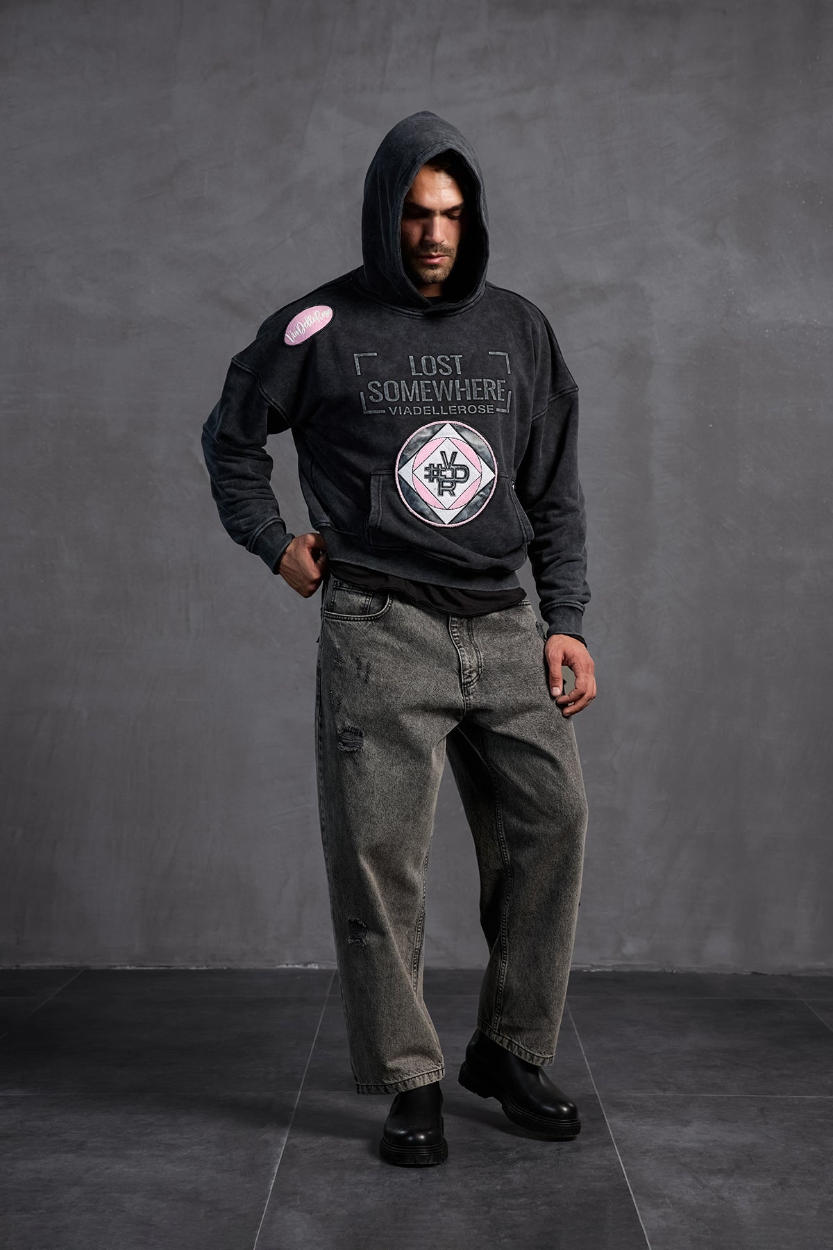 Black Patch Hooded Sweatshirt 10002