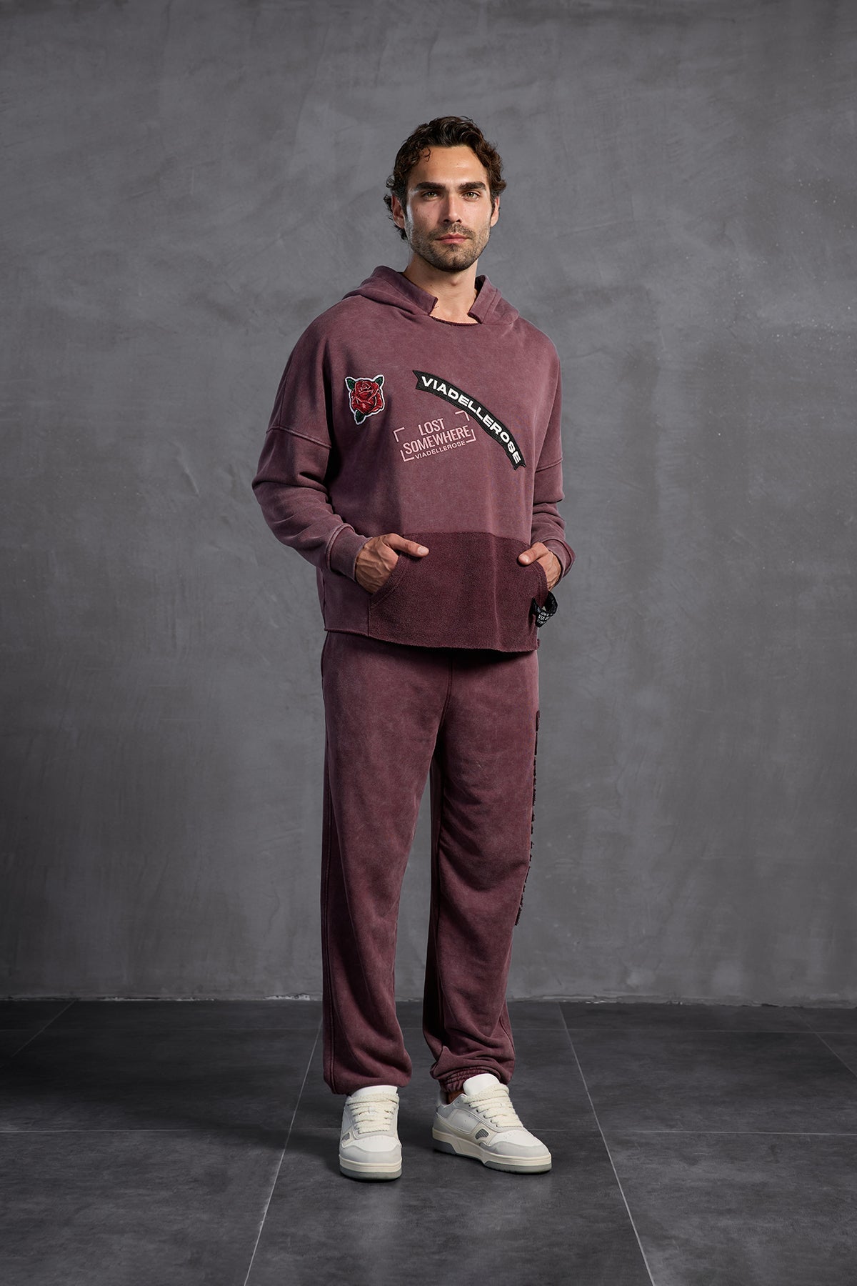Burgundy Patch Hooded Sweatshirt 10003