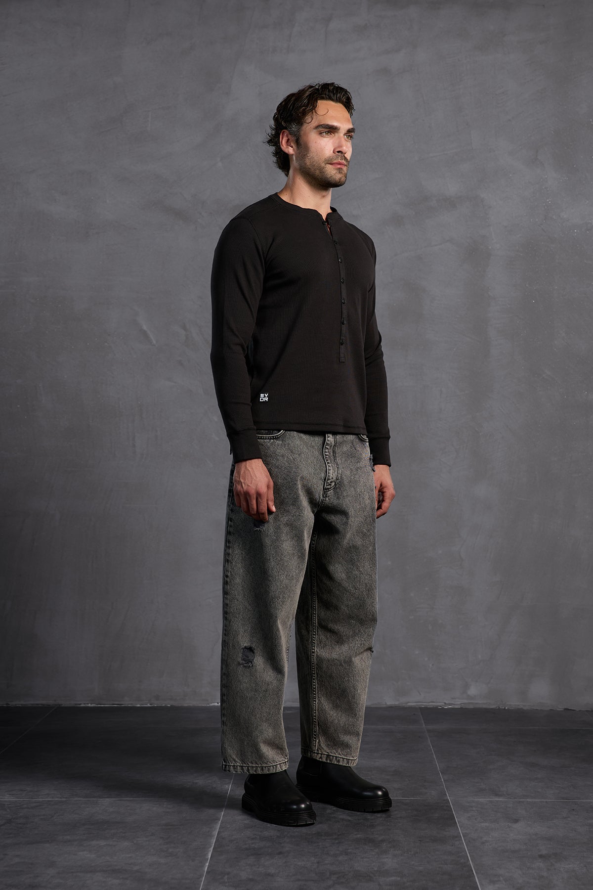 Black Ribbed Front Buttoned T-shirt 10025