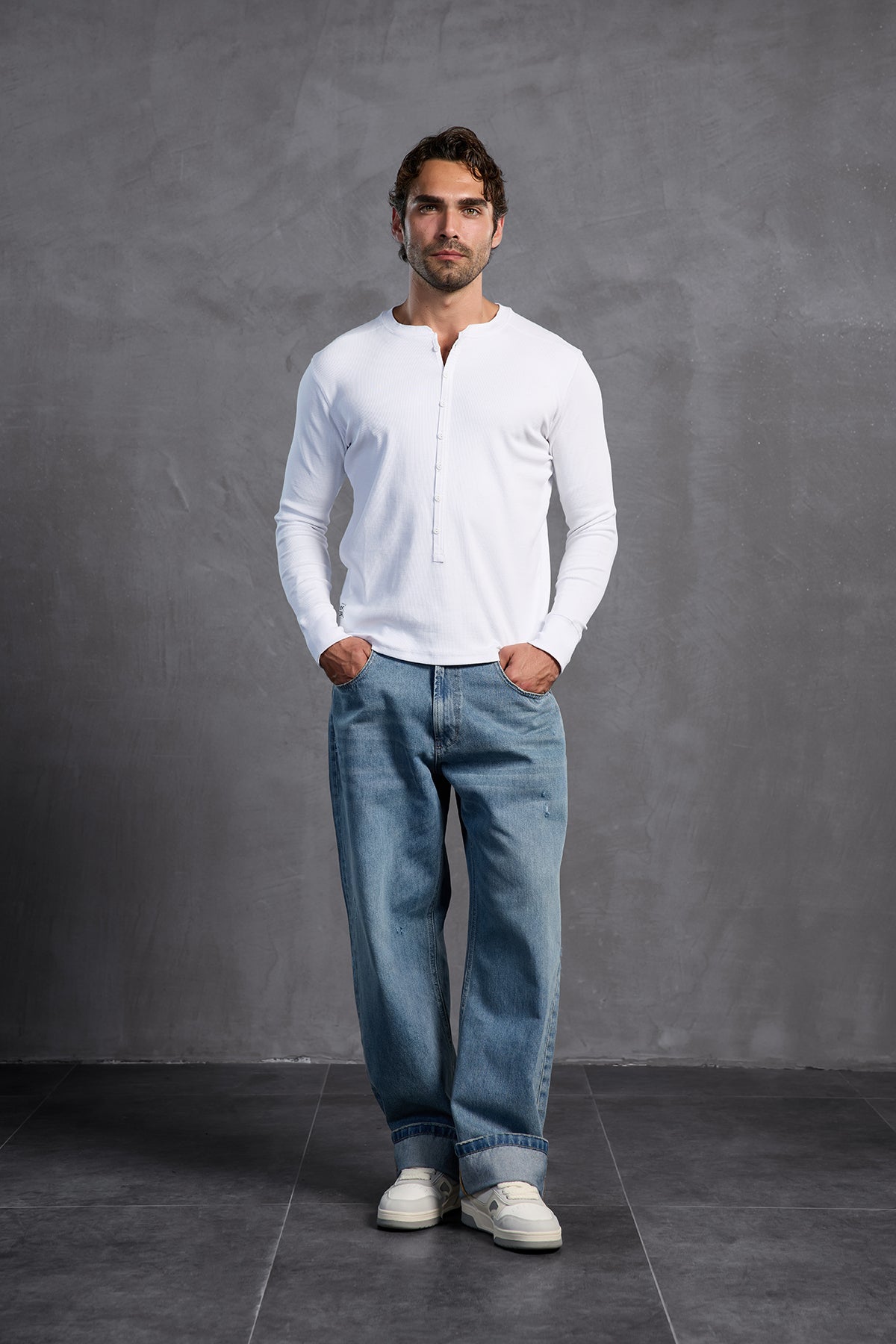 White Ribbed Front Buttoned T-shirt 10025