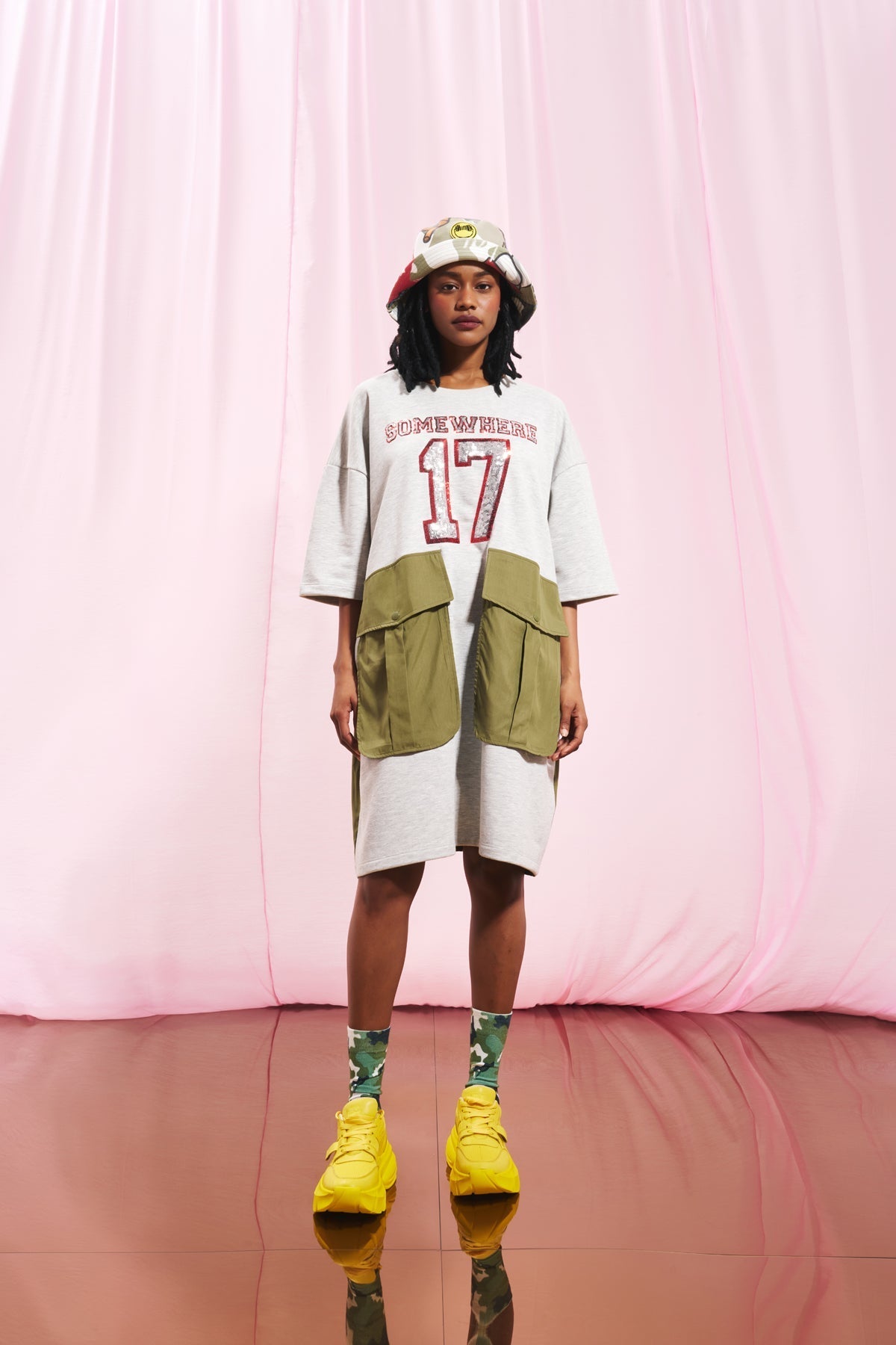 Grey Melange Olive Green Dress 17190