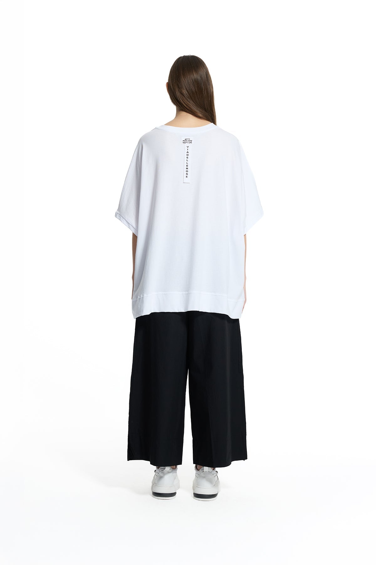 White Asymmetric Zip Detail Oversize T-shirt 19015