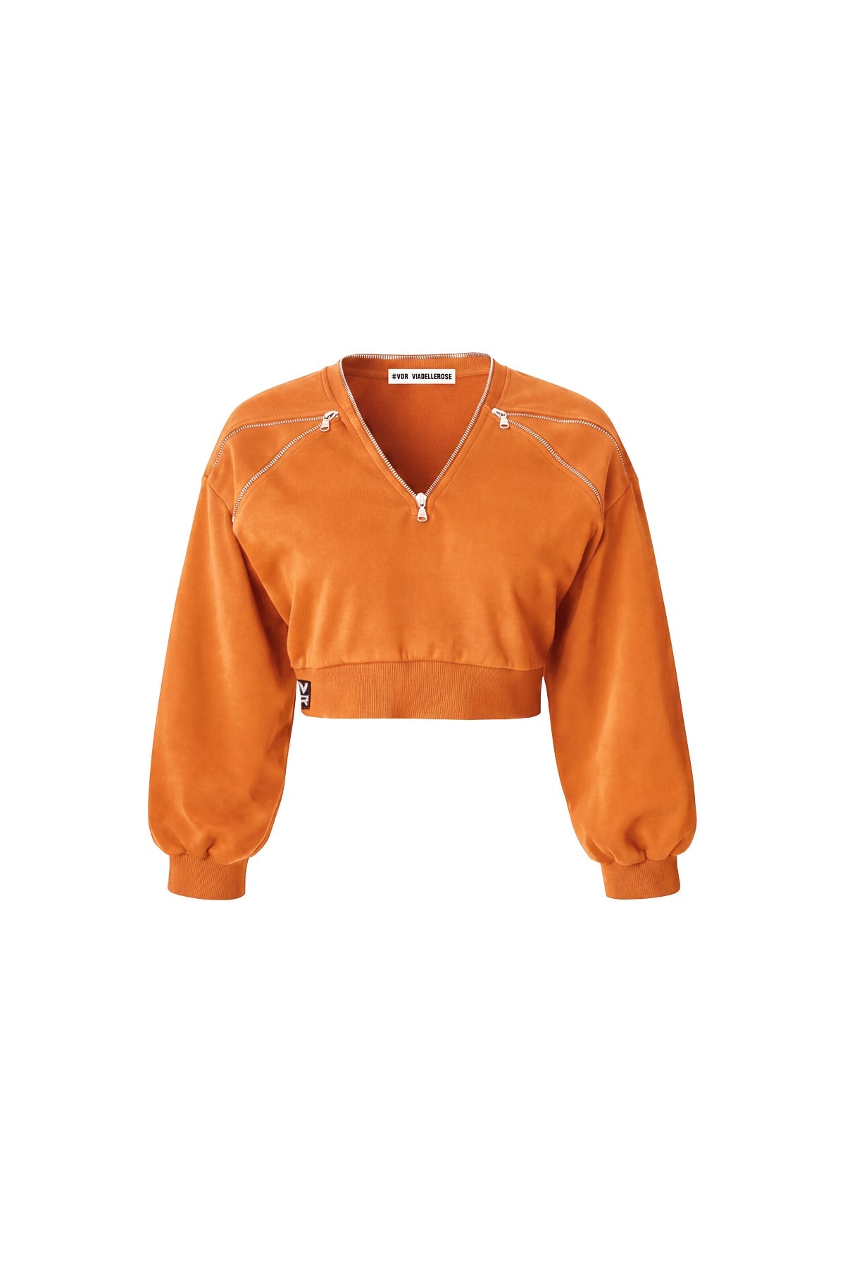 Orange Zip Detail V Neck Crop Sweatshirt 19034