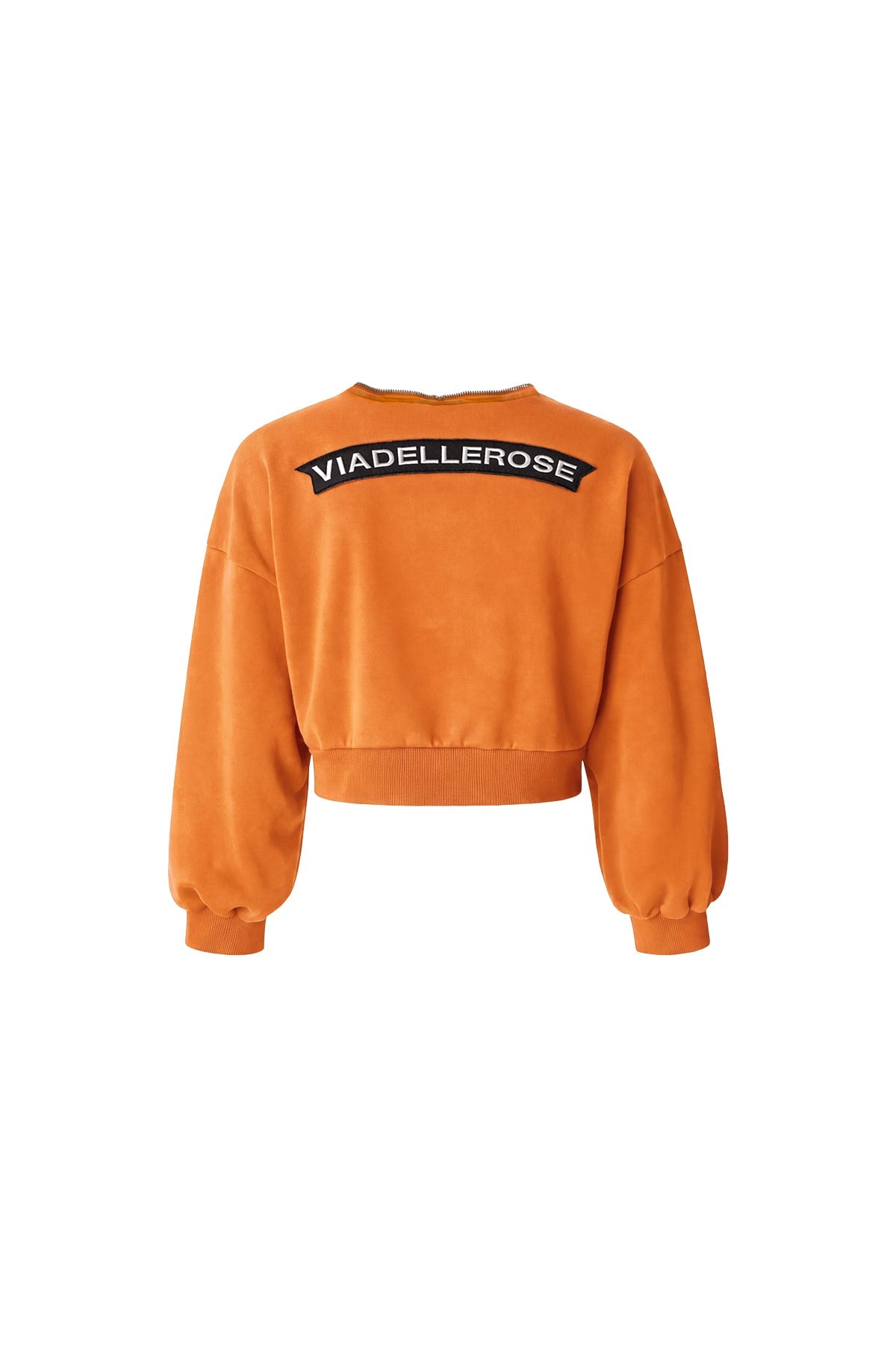 Orange Zip Detail V Neck Crop Sweatshirt 19034