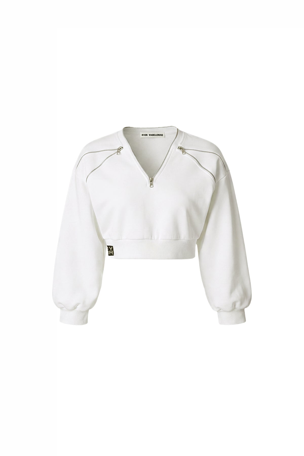 Off White Zip Detail V Neck Crop Sweatshirt 19034