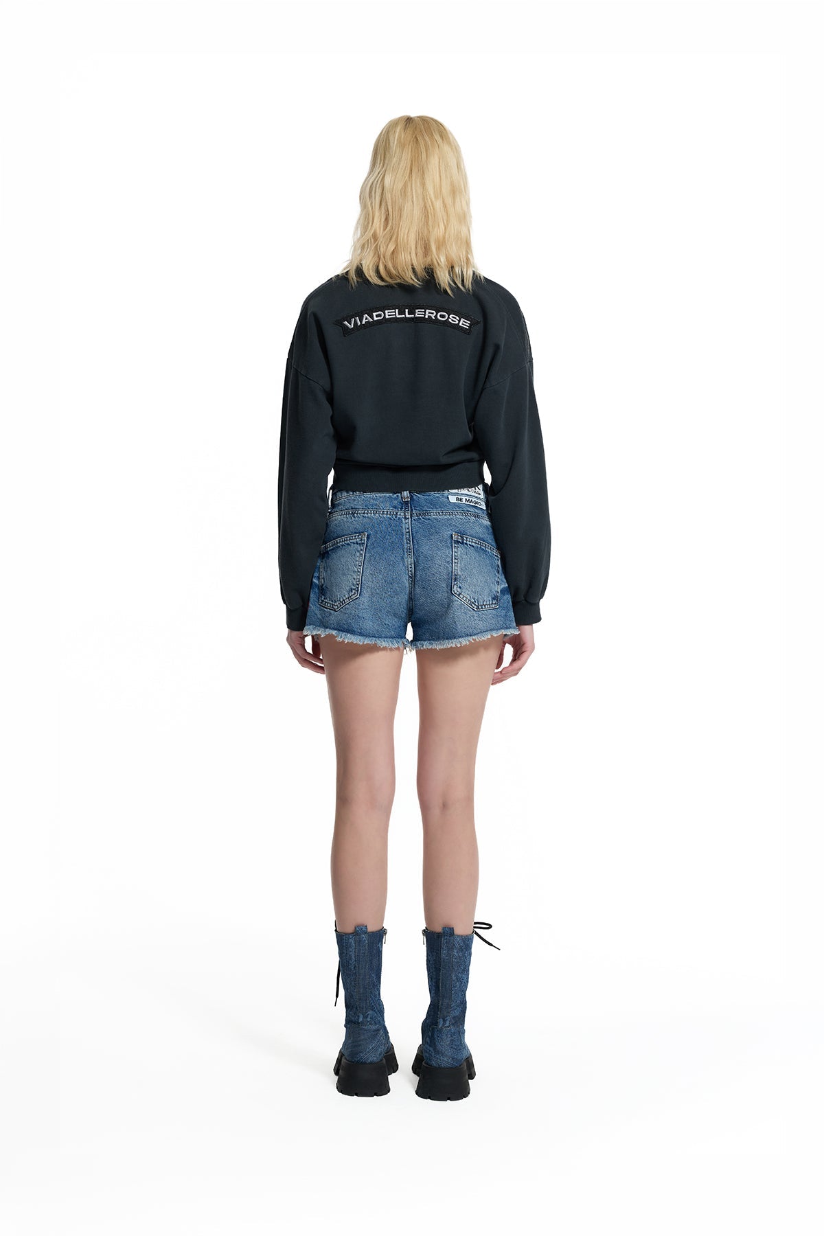 Black Zip Detail V Neck Crop Sweatshirt 19034
