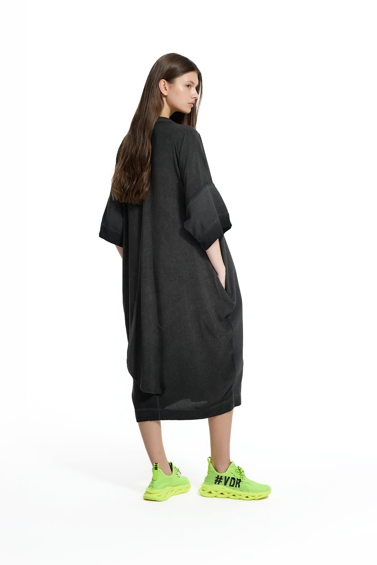 Black Front Printed Oversize Sweatshirt Dress 19037