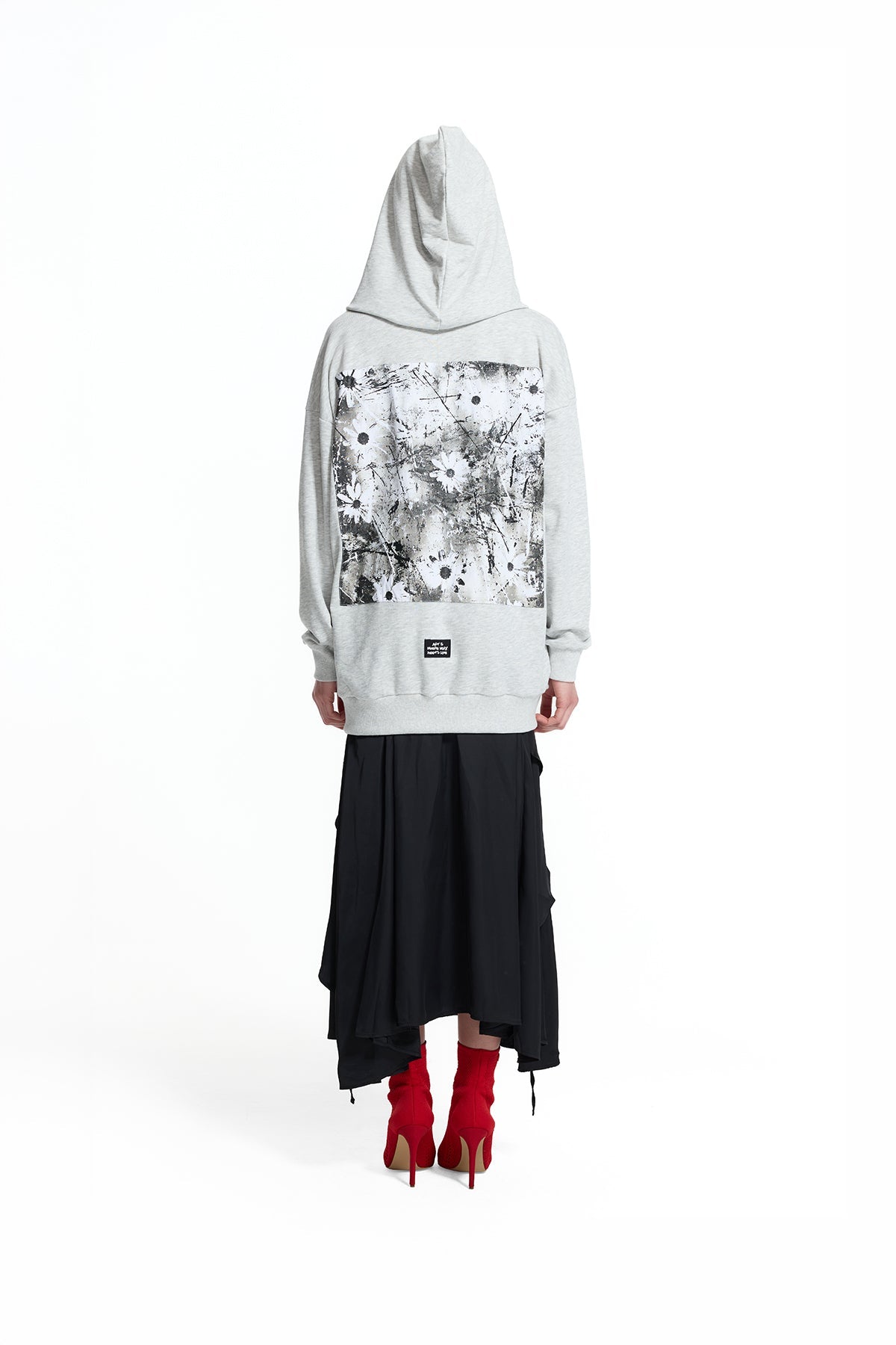Ice Melange Zip Hooded Back Floral Print Oversize Sweatshirt 19040