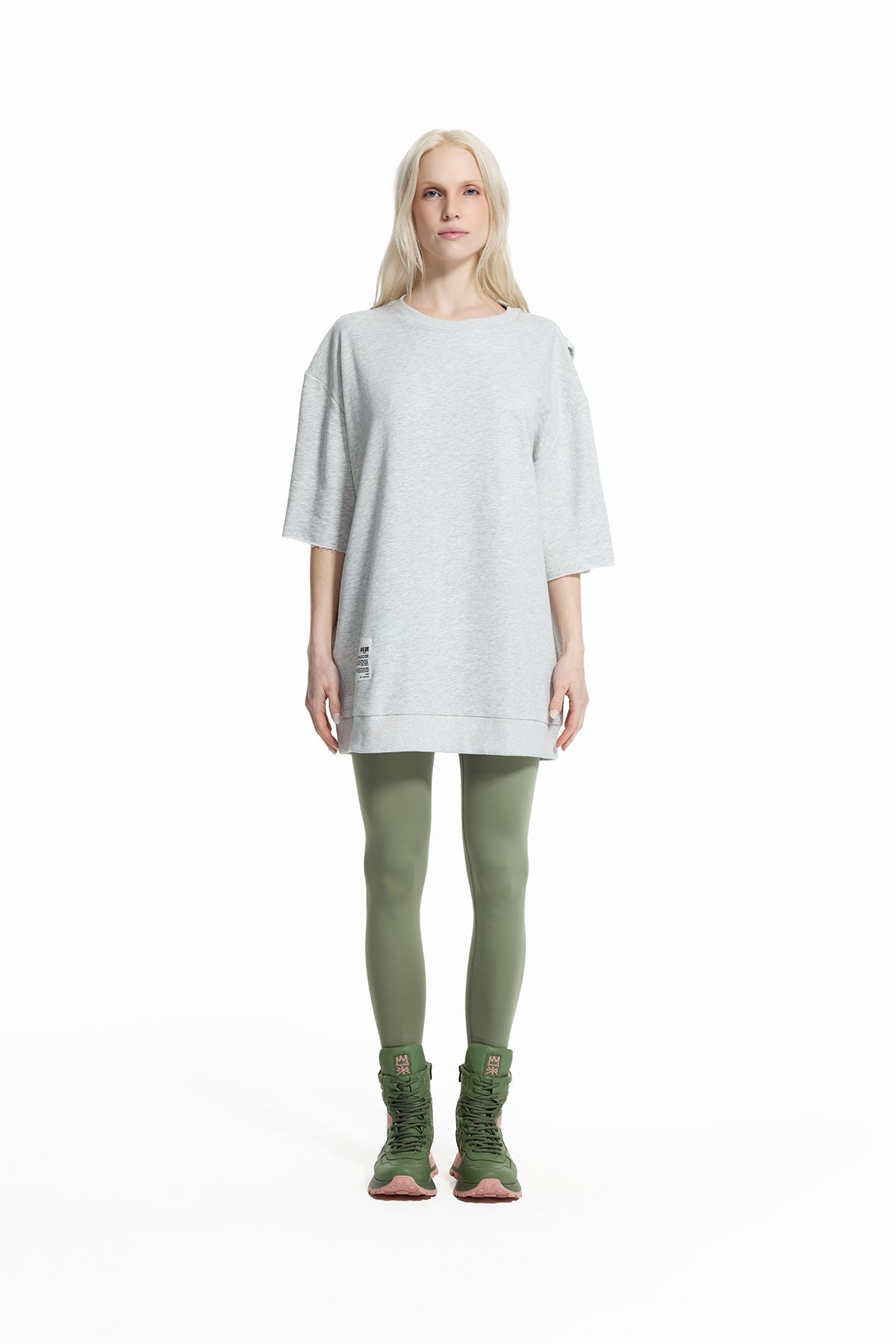 Grey Melange Back Cut-out Layered Sweatshirt 19042