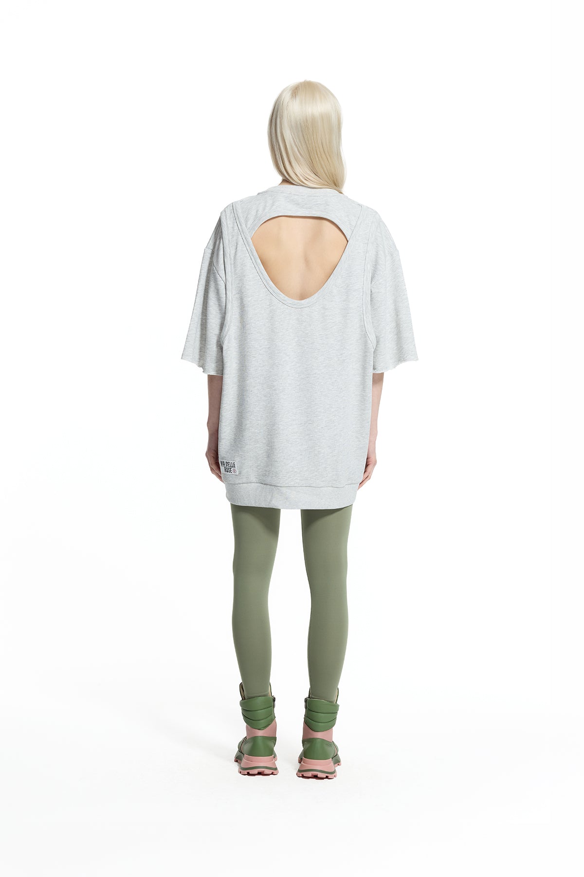 Grey Melange Back Cut-out Layered Sweatshirt 19042