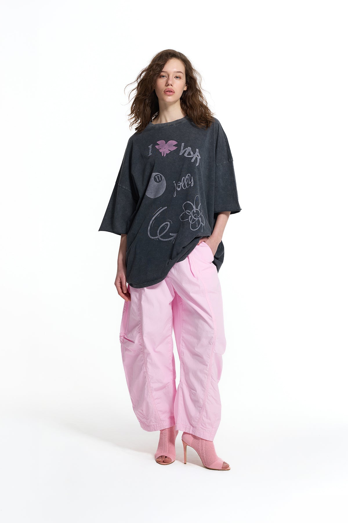 Pink Pleated Stitch Detail Baggy Trousers 19049