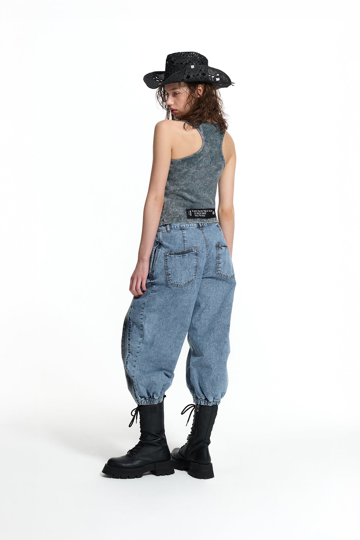 Blue Denim Jogger With Front Seam Detail Trousers 19057