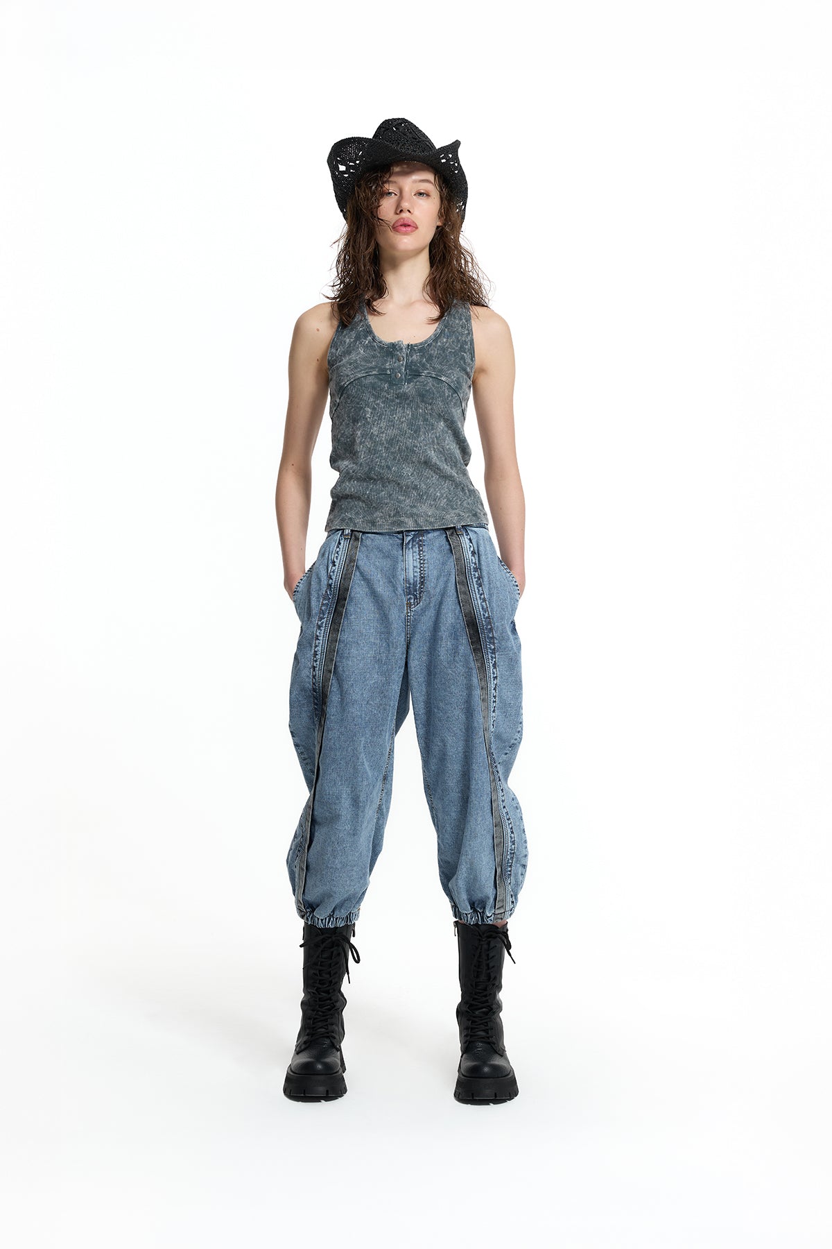 Blue Denim Jogger With Front Seam Detail Trousers 19057