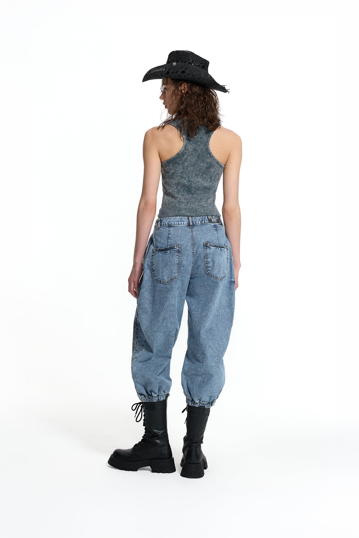 Blue Denim Jogger With Front Seam Detail Trousers 19057