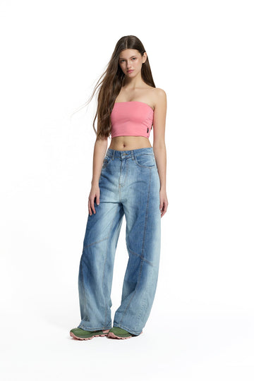 Blue Washed Wide Leg Denim Trousers 19058