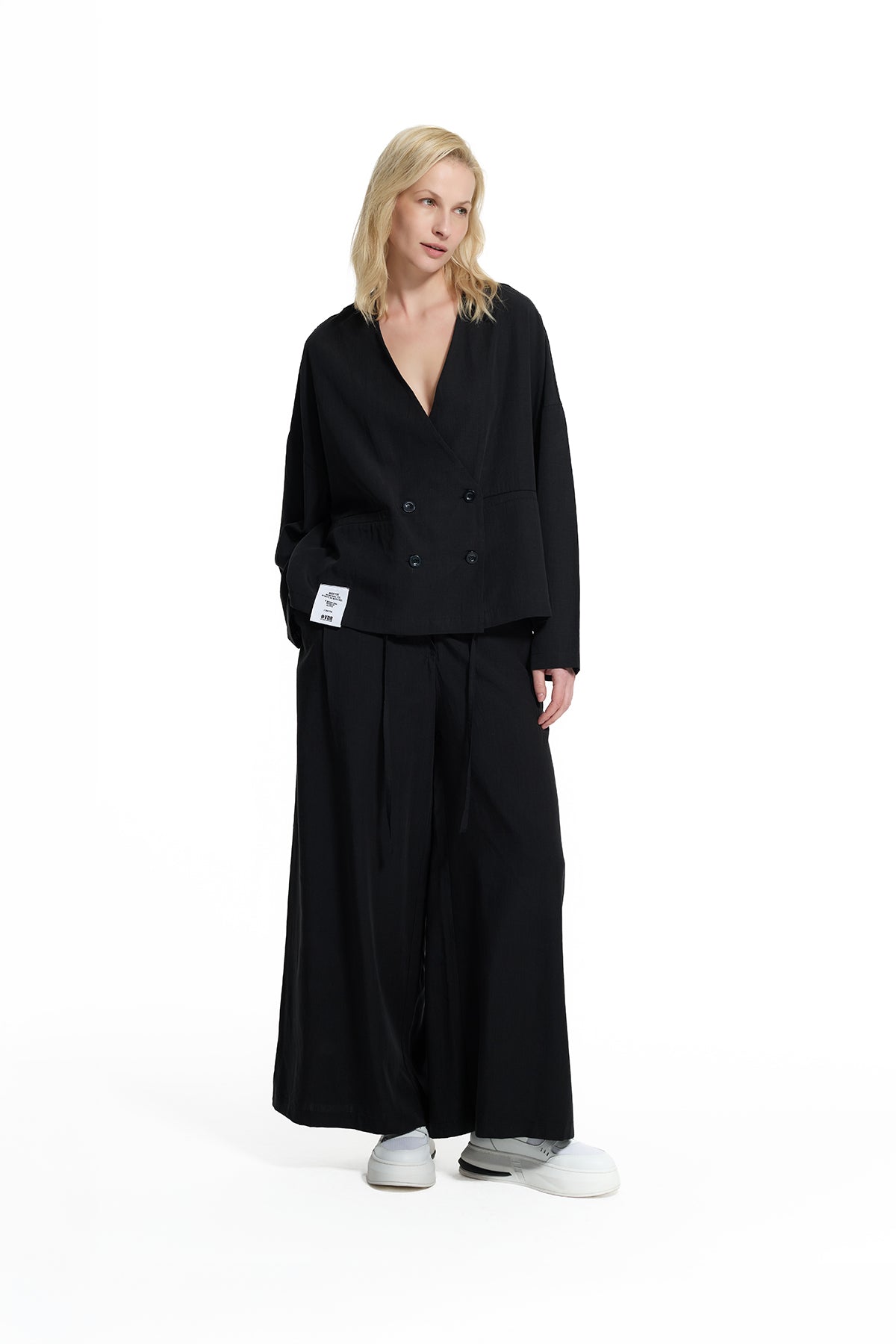 Black Cropped Double-breasted Modern Blazer Jacket 19097