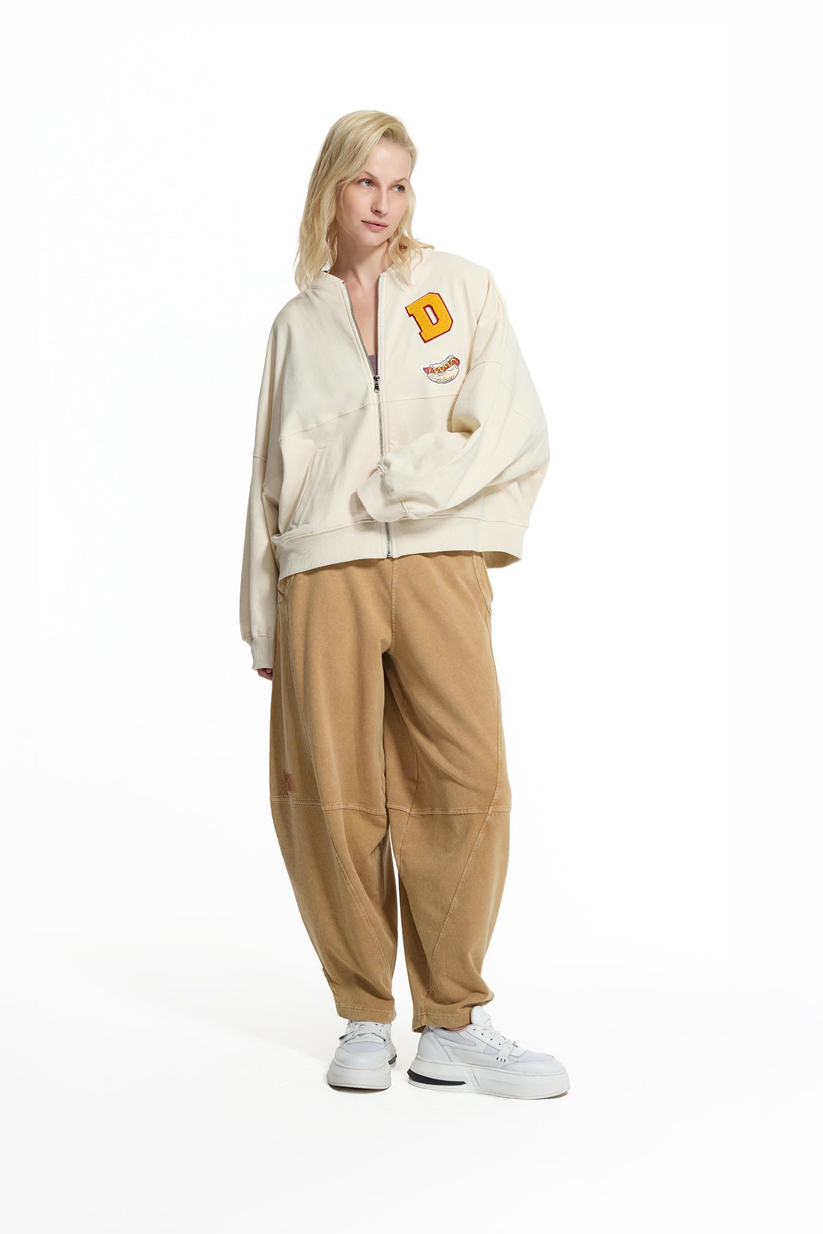 Cream Patch Detail Zip Sweatshirt Sweatshirt 19099