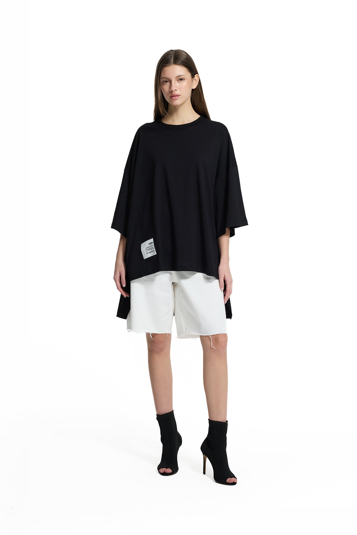 Black Asymmetric Oversize Basic T-shirt 19107