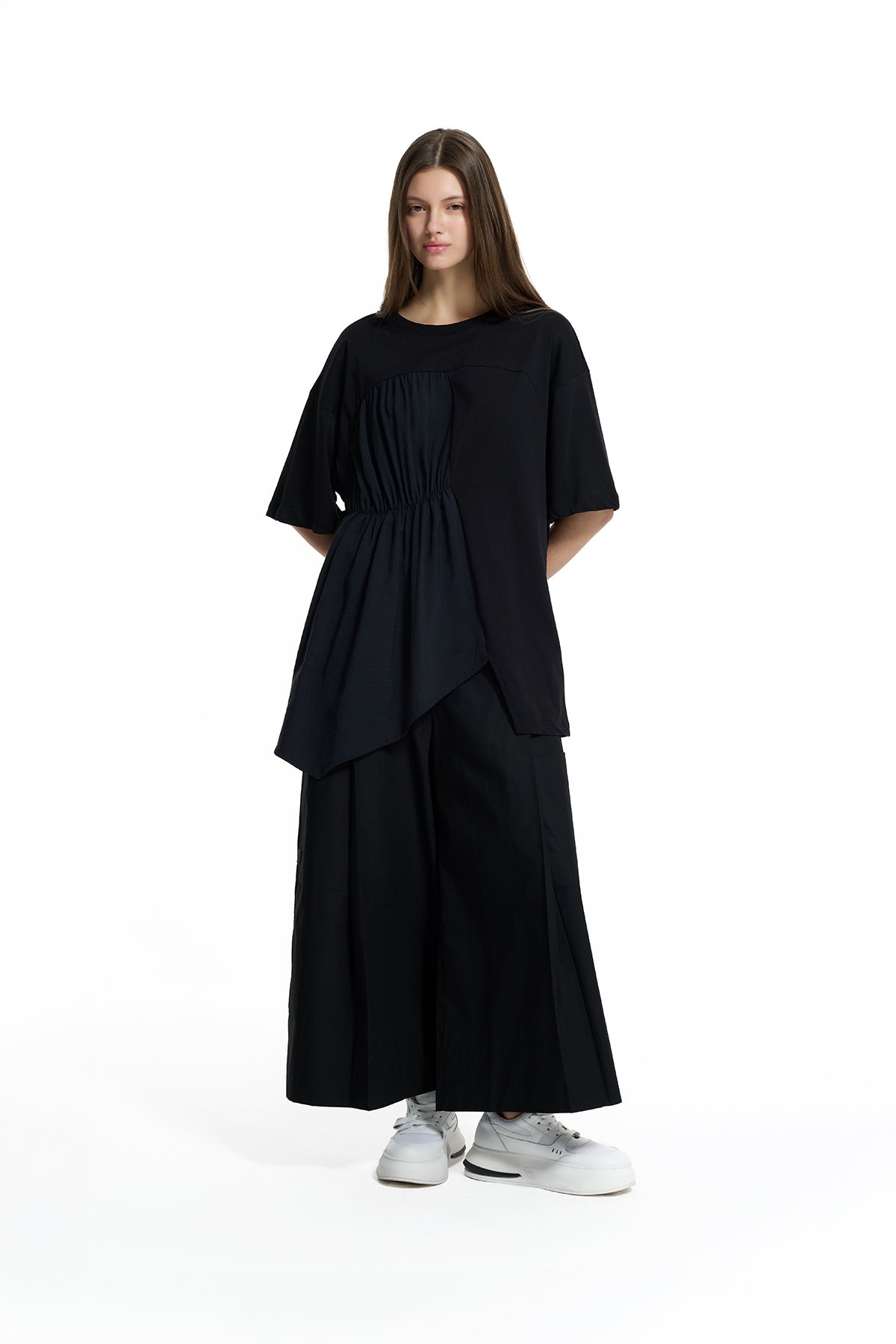 Black Asymmetric Draped T-shirt 19112