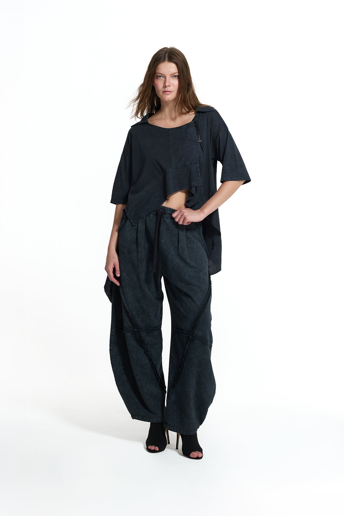 Black Asymmetric Zip Blouse 19141